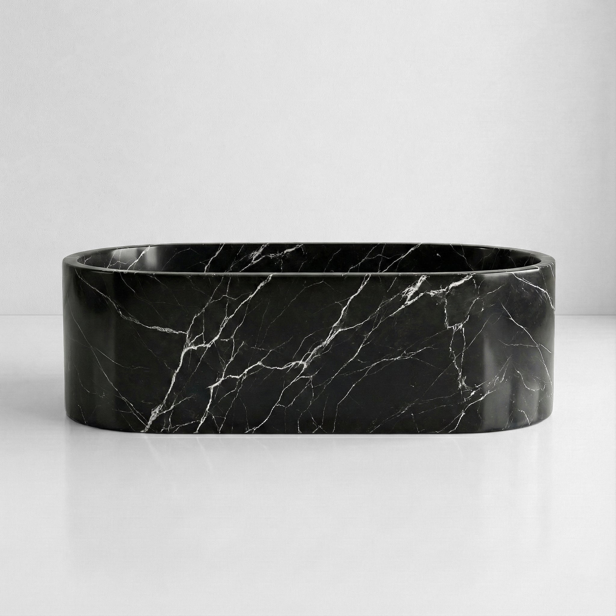 Black Marquina Marble Freestanding Bathtub - Elliptical by VORELLI