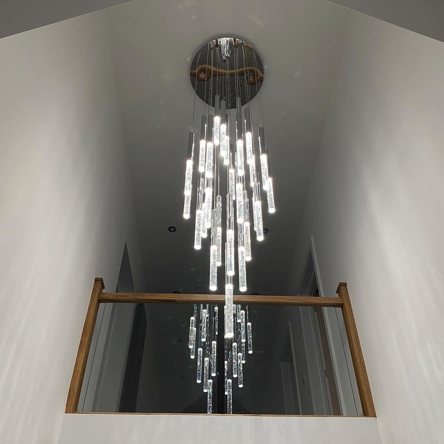 Modern crystal stairwell lighting Dubai double height void