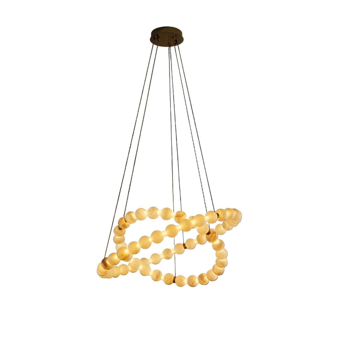 VORELLI® Orbella Double Ring Chandelier, a sculptural luxury lighting fixture with glowing marble spheres.