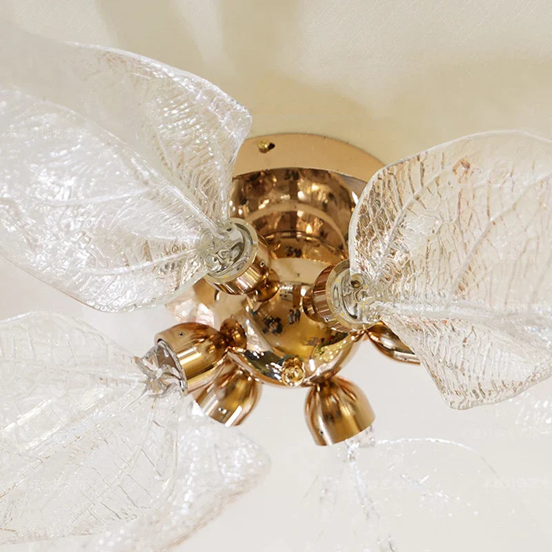 Close up of Ottobre ceiling light glass leaf detailing