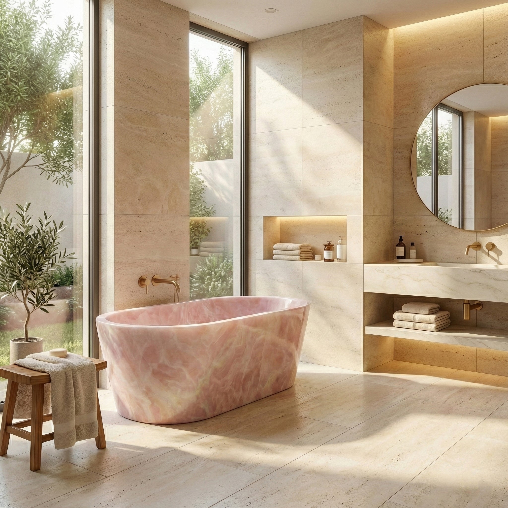 Pink Onyx Freestanding Bathtub - Tapered by VORELLI