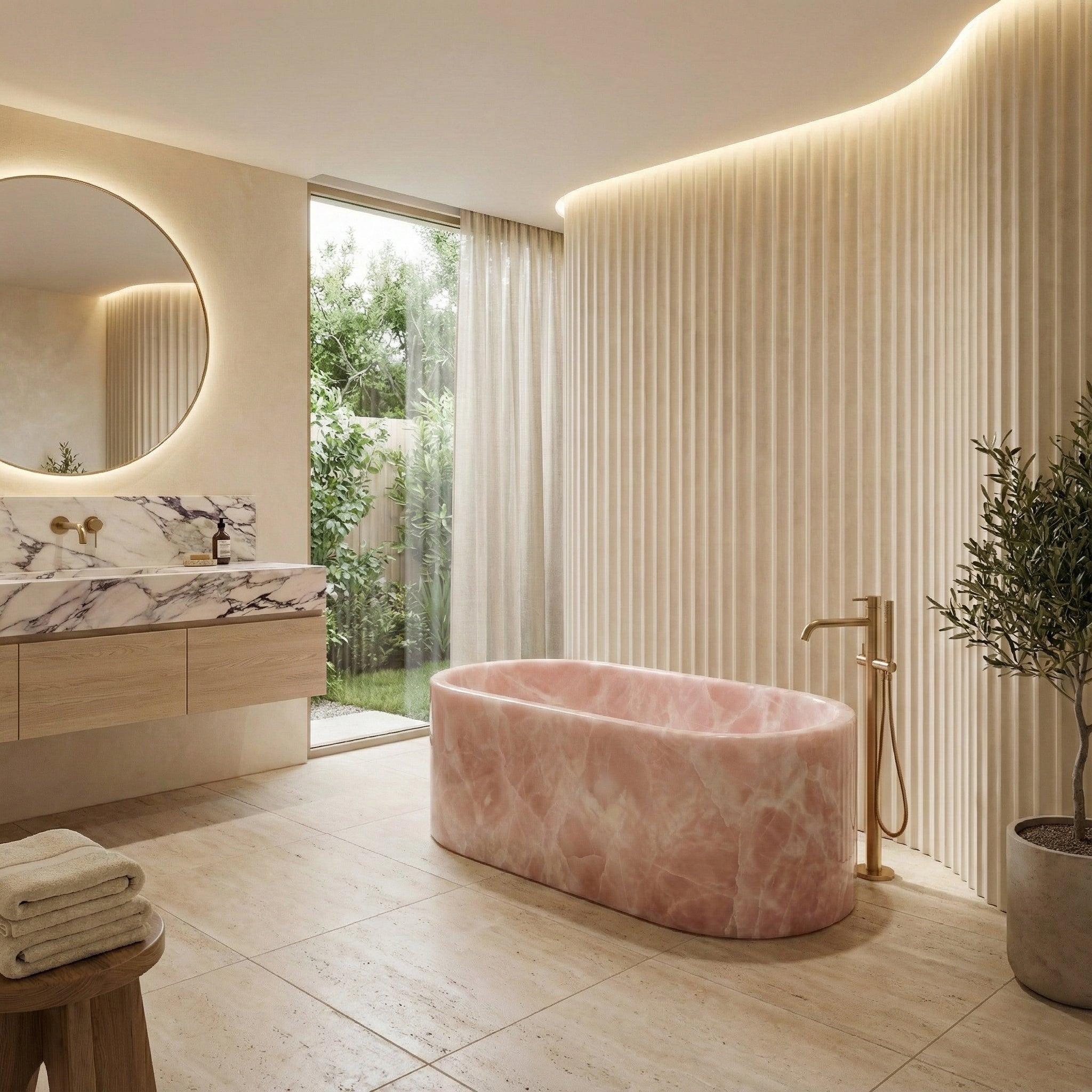 Pink Onyx Freestanding Bathtub - Elliptical by VORELLI