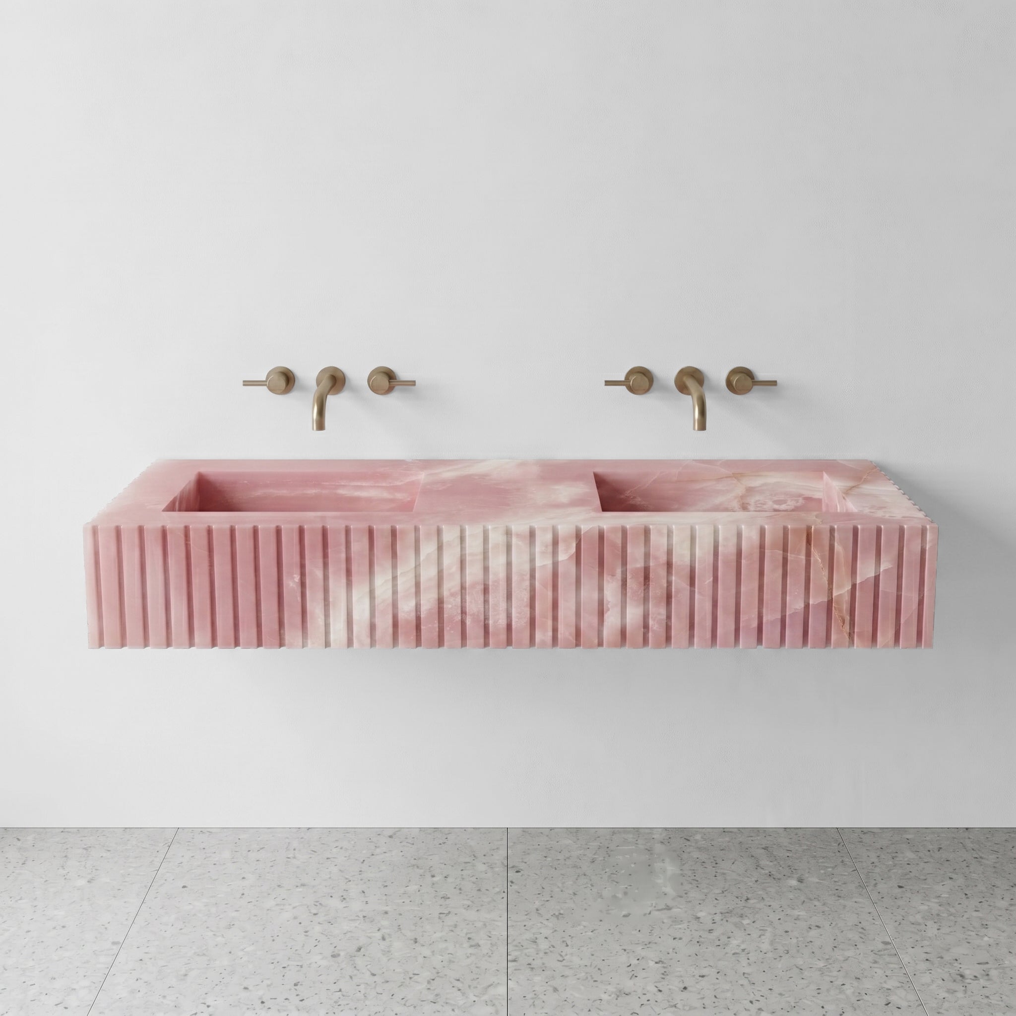 Pink Onyx Double Sink - Fluted by VORELLI