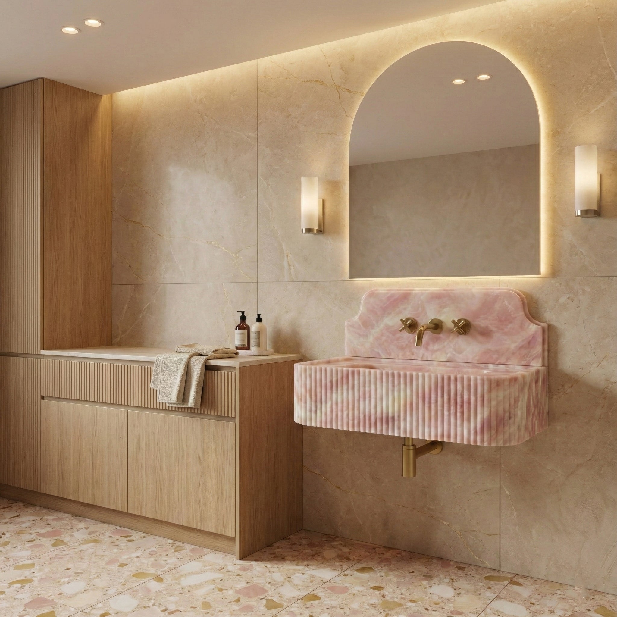 Pink Onyx Backsplash Sink - Fluted by VORELLI