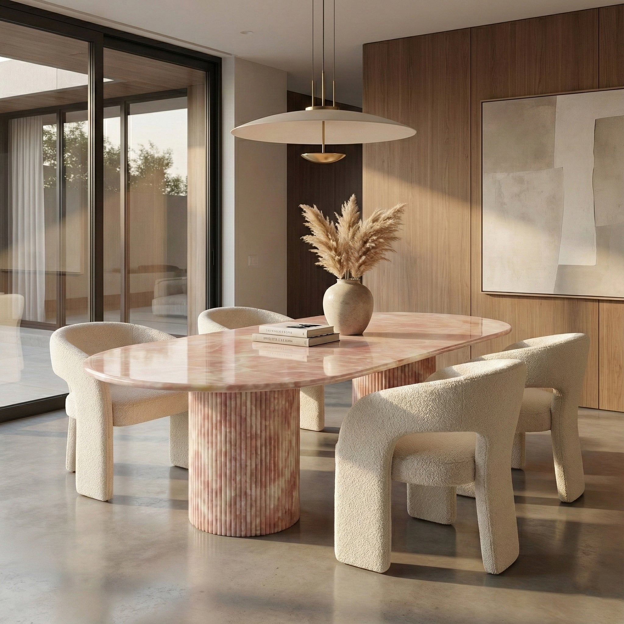 Pink Onyx Oval Dining Table - Fluted by VORELLI