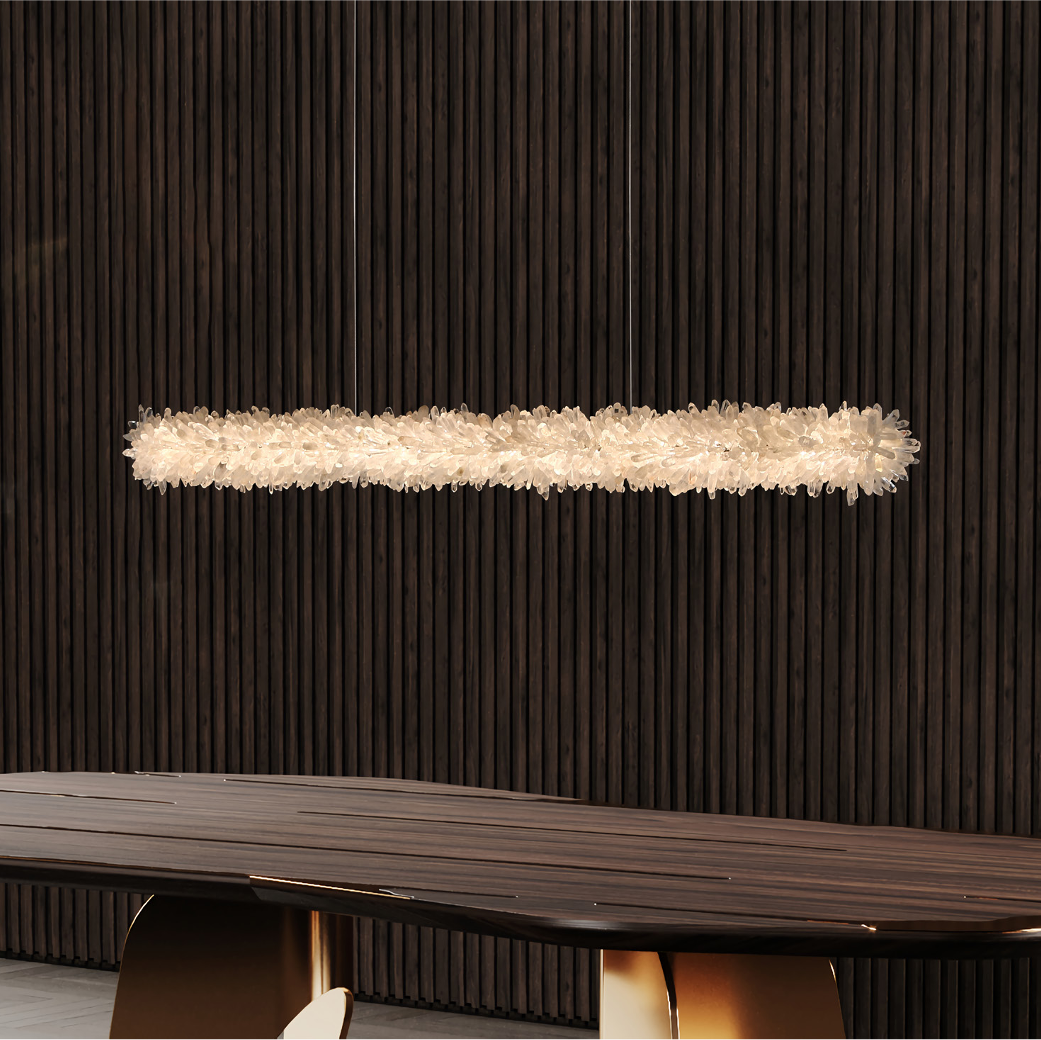 Quartz linear rectangular chandelier with natural crystal by VORELLI®