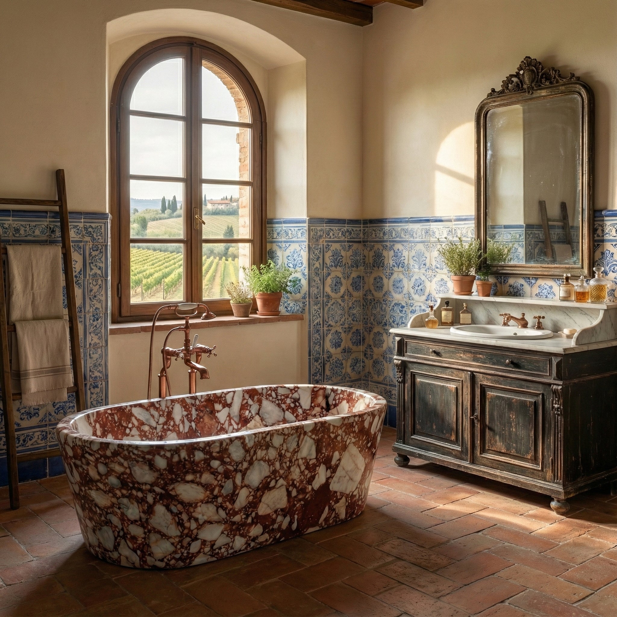 Red Bulgari Marble Freestanding Bathtub - Tapered by VORELLI