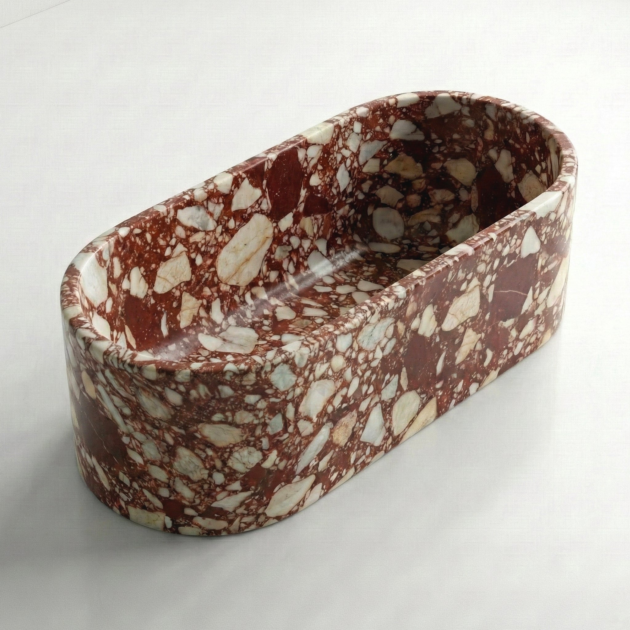 Red Bulgari Marble Freestanding Bathtub - Elliptical by VORELLI