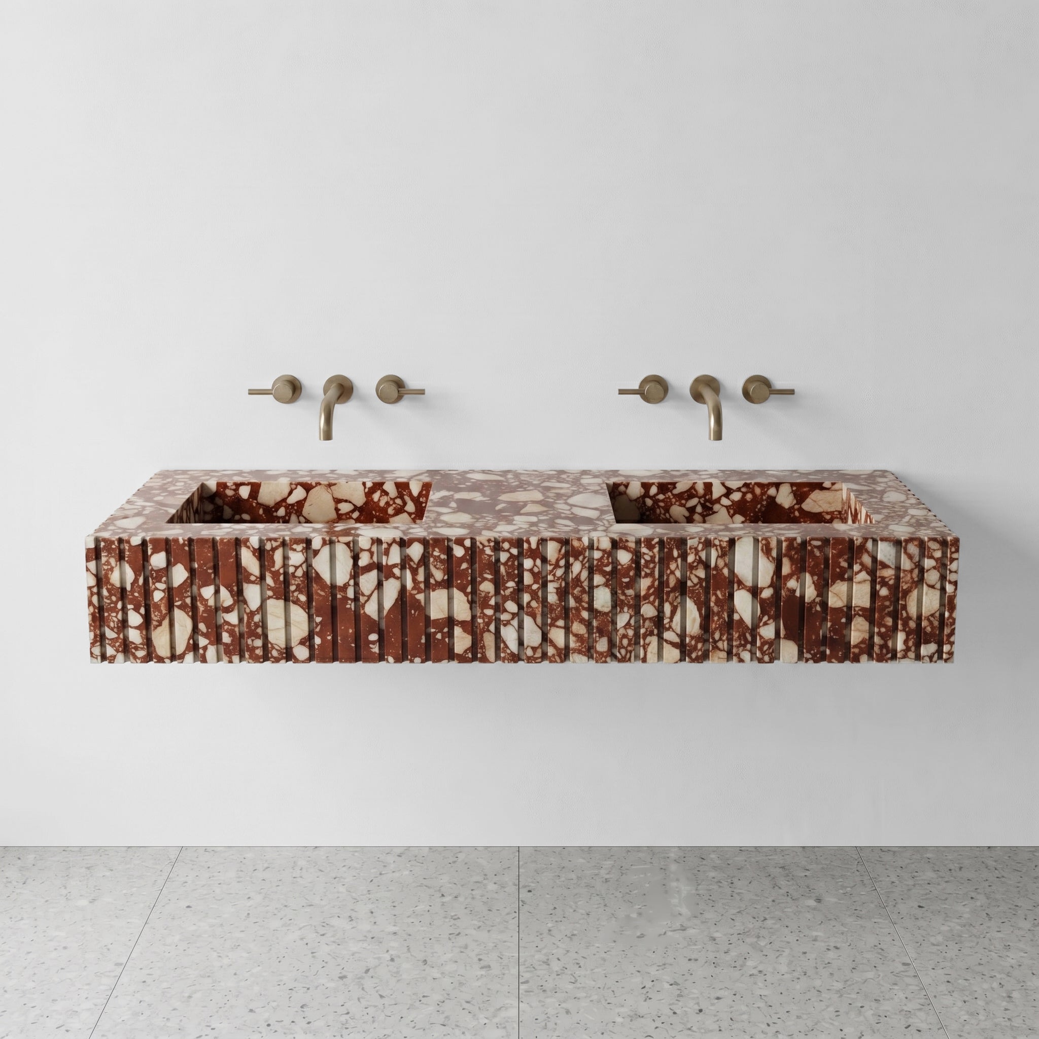 Red Bulgari Marble Double Sink - Fluted by VORELLI