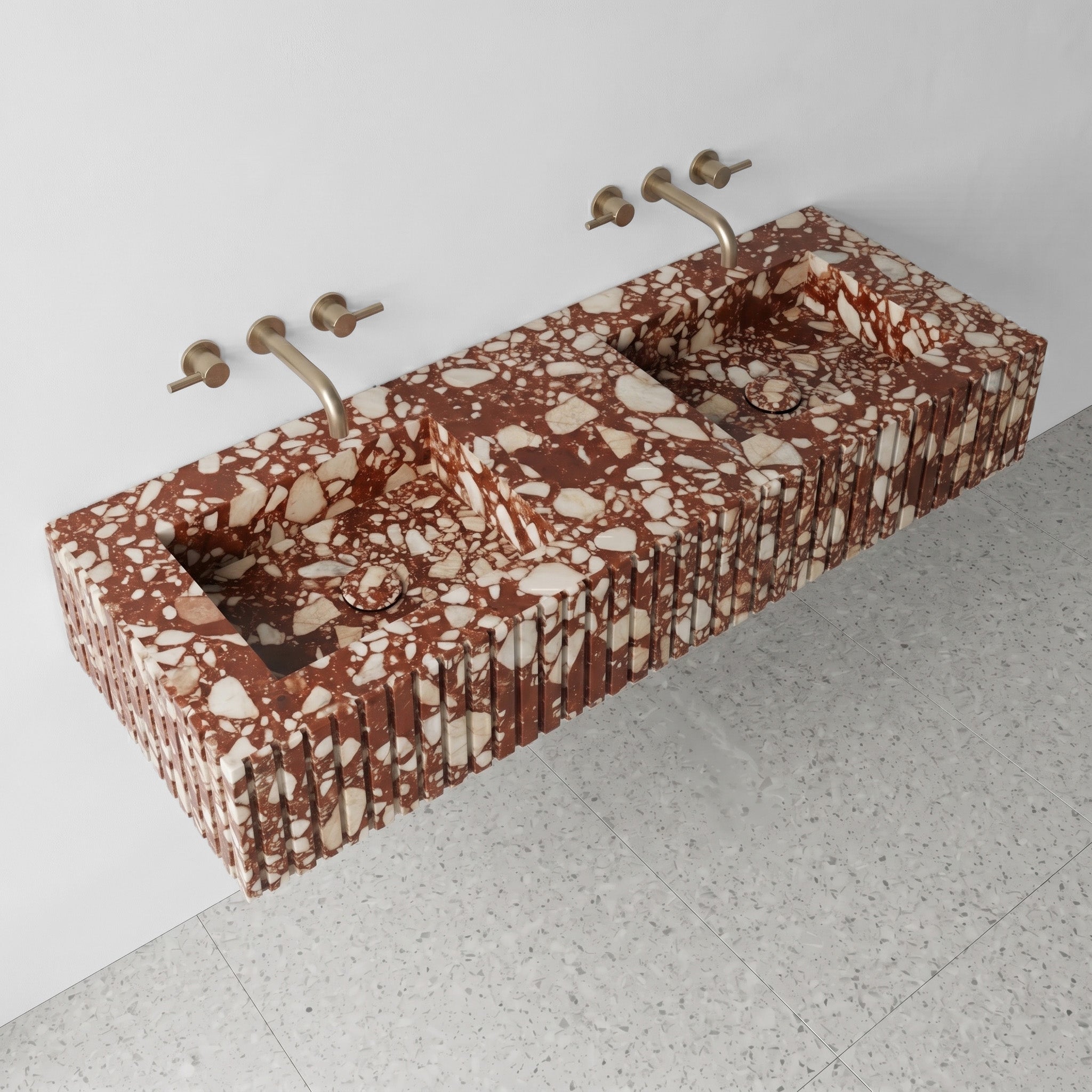 Red Bulgari Marble Double Sink - Fluted by VORELLI
