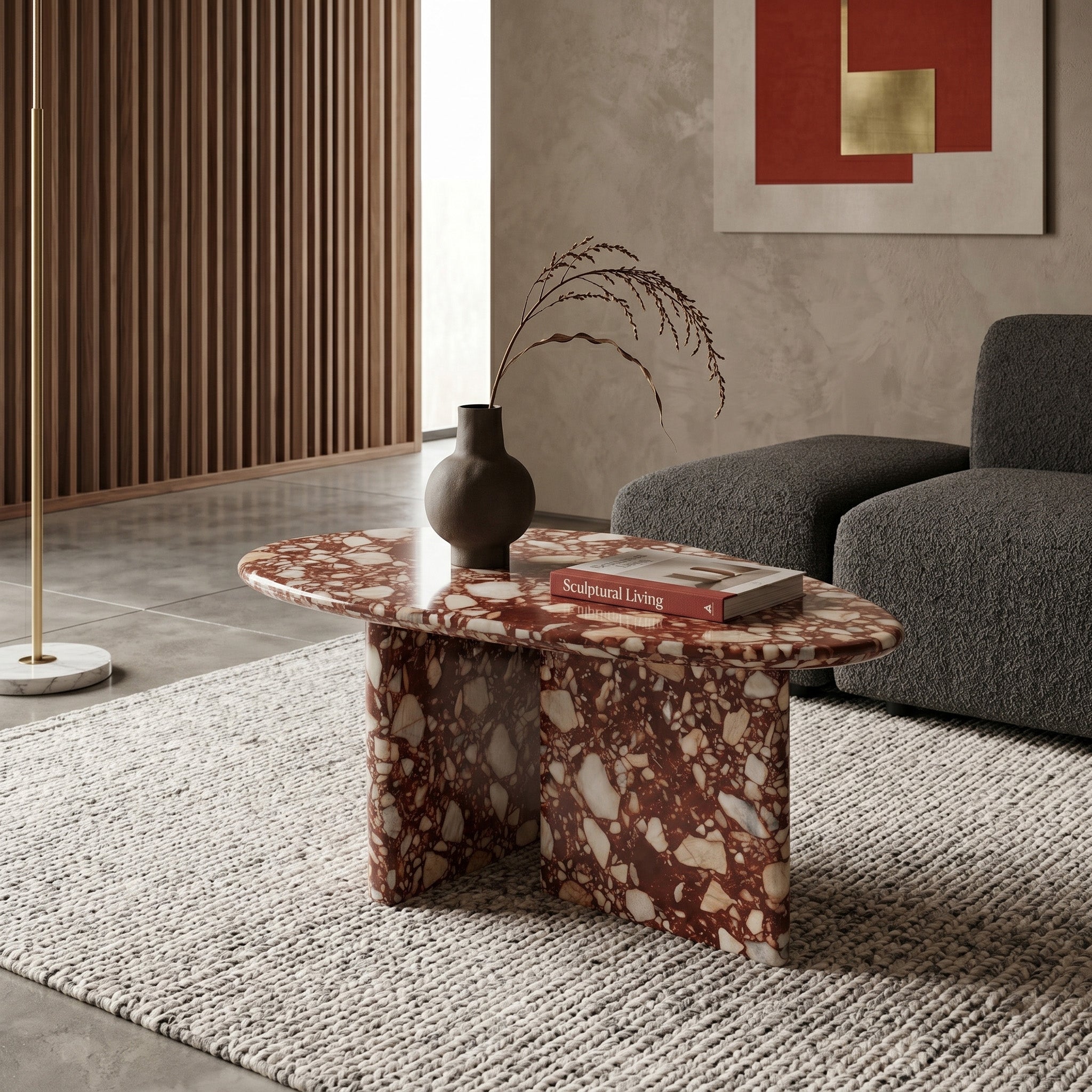 Red Bulgari Marble Coffee Table - Pebble by VORELLI