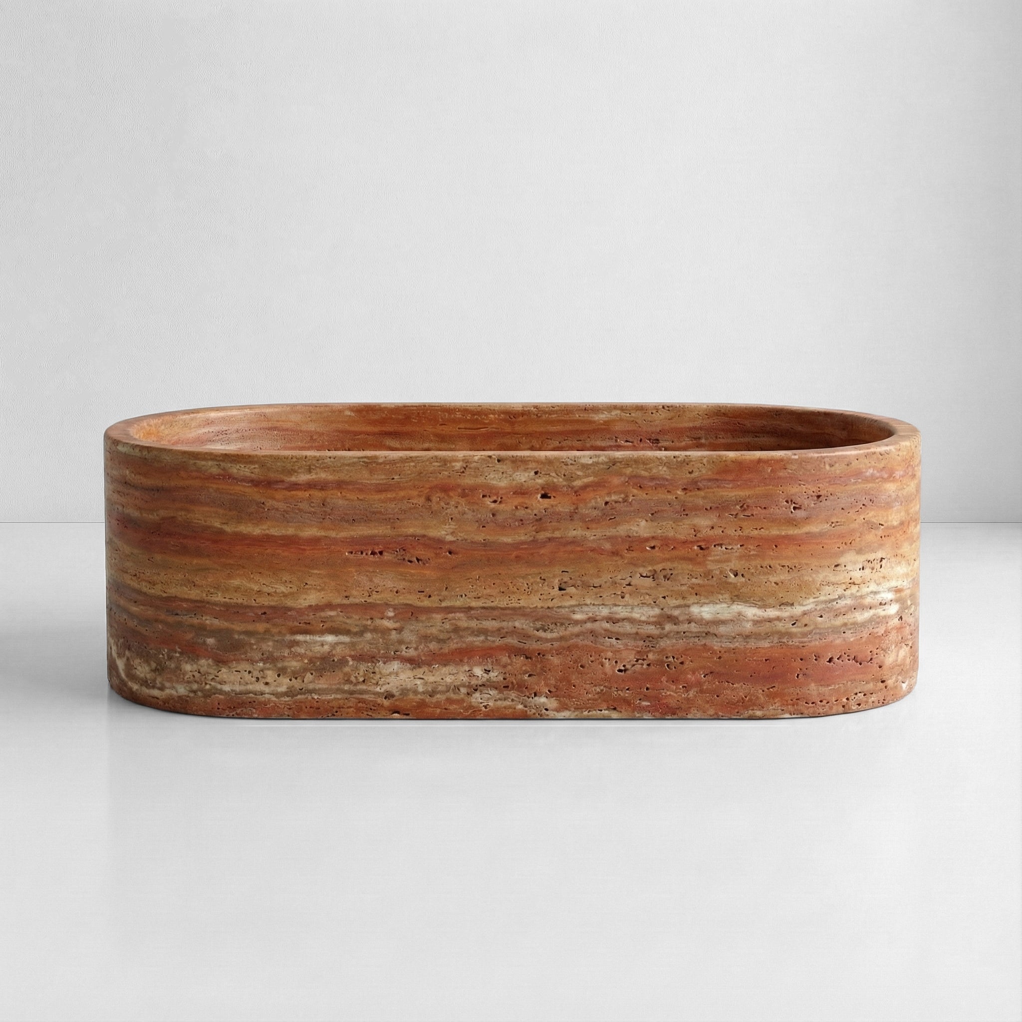Red Travertine Freestanding Bathtub - Elliptical by VORELLI