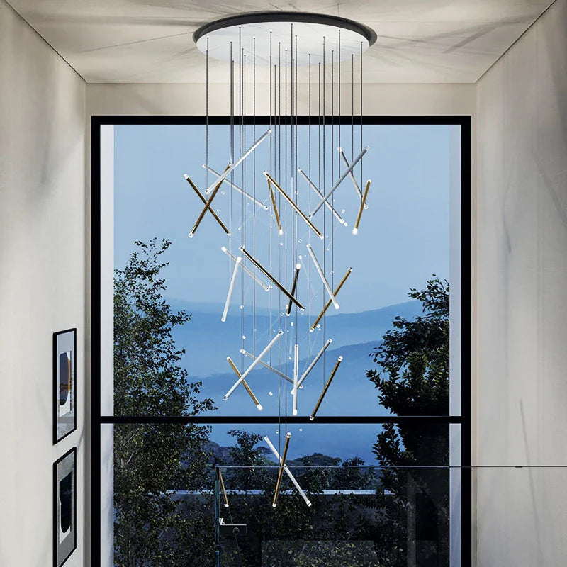 Statement Rizzano staircase lighting suspended within a modern architectural interior