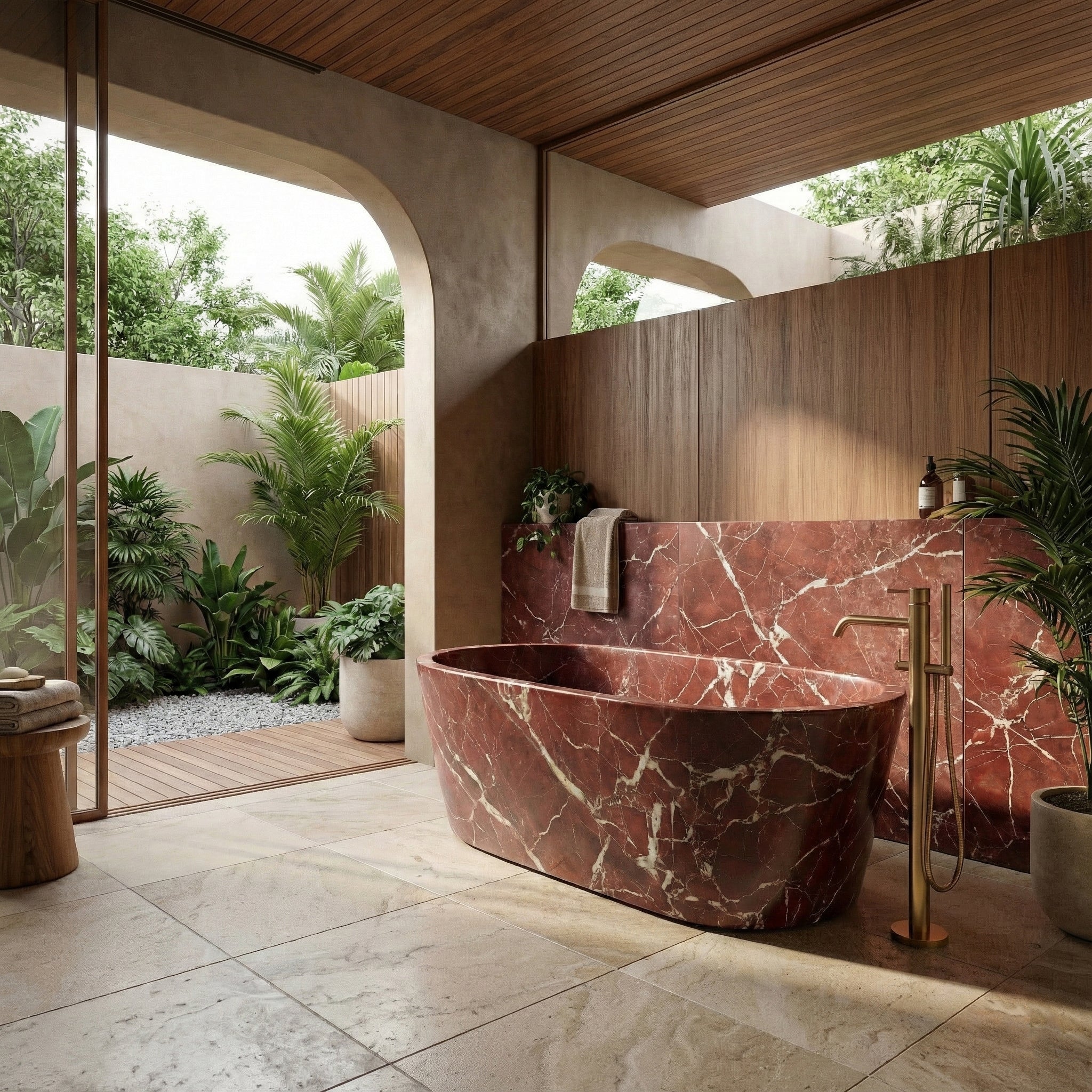 Rosso Levanto Marble Freestanding Bathtub - Tapered by VORELLI