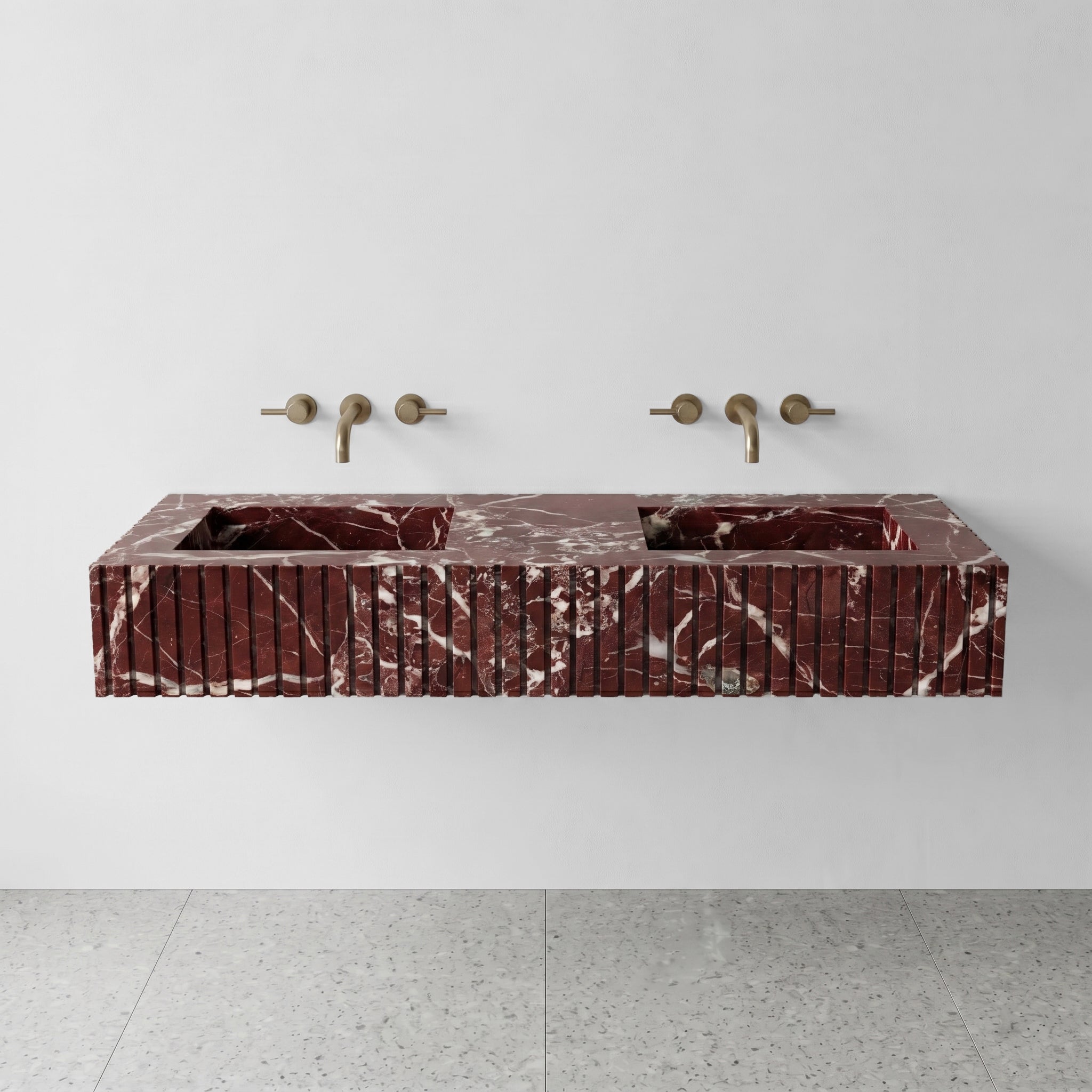 Rosso Levanto Marble Double Sink - Fluted by VORELLI