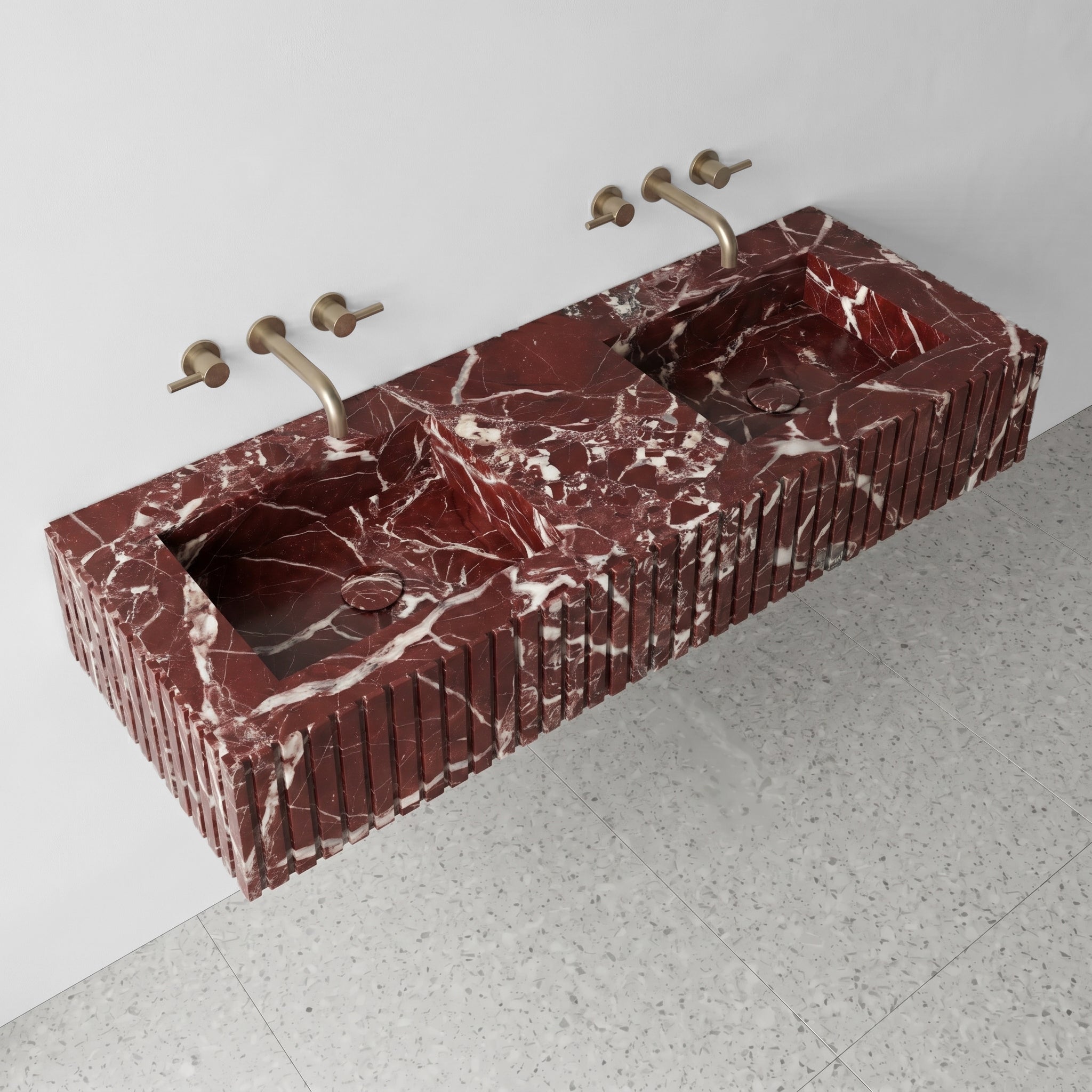 Rosso Levanto Marble Double Sink - Fluted by VORELLI