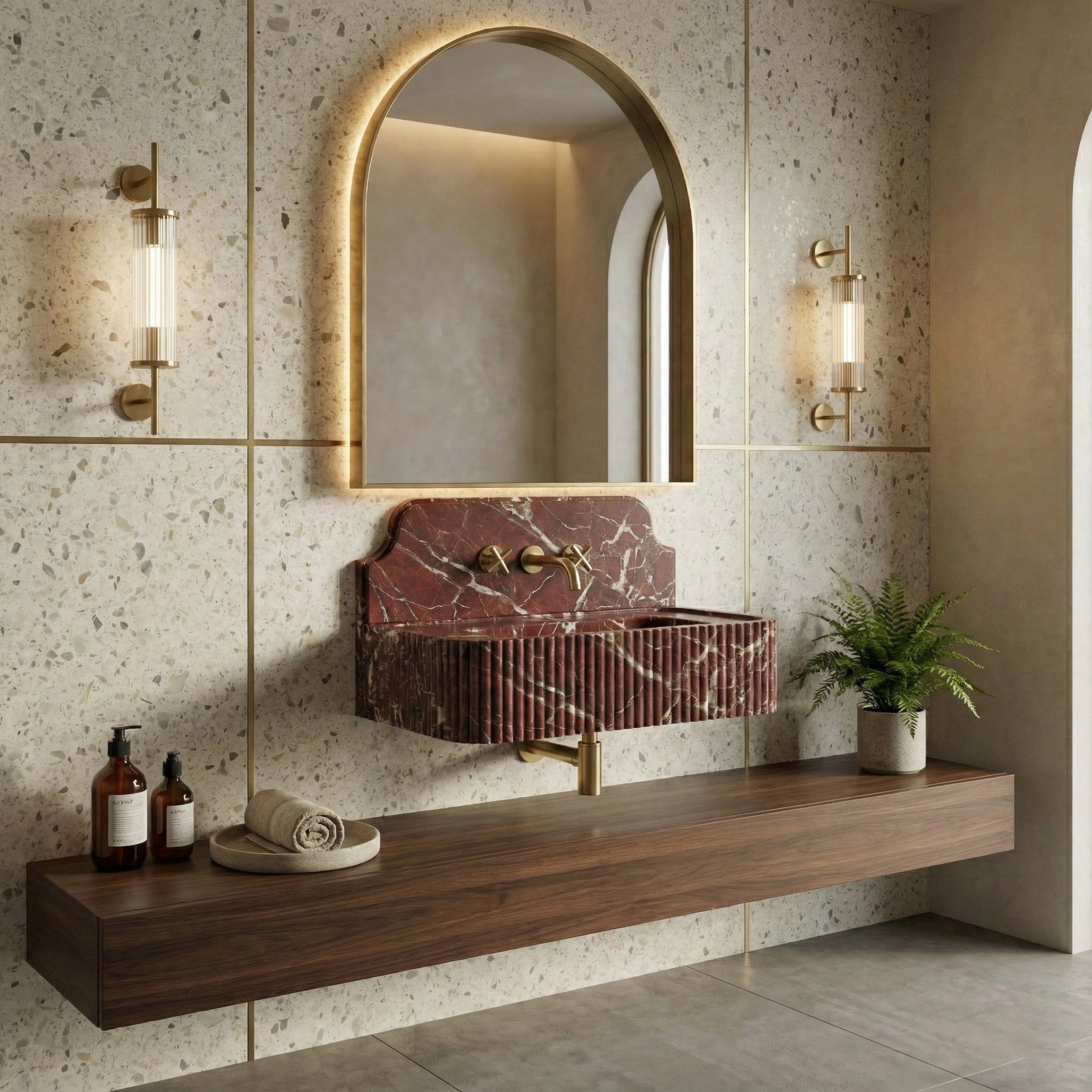 Rosso Levanto Backsplash Sink - Fluted by VORELLI