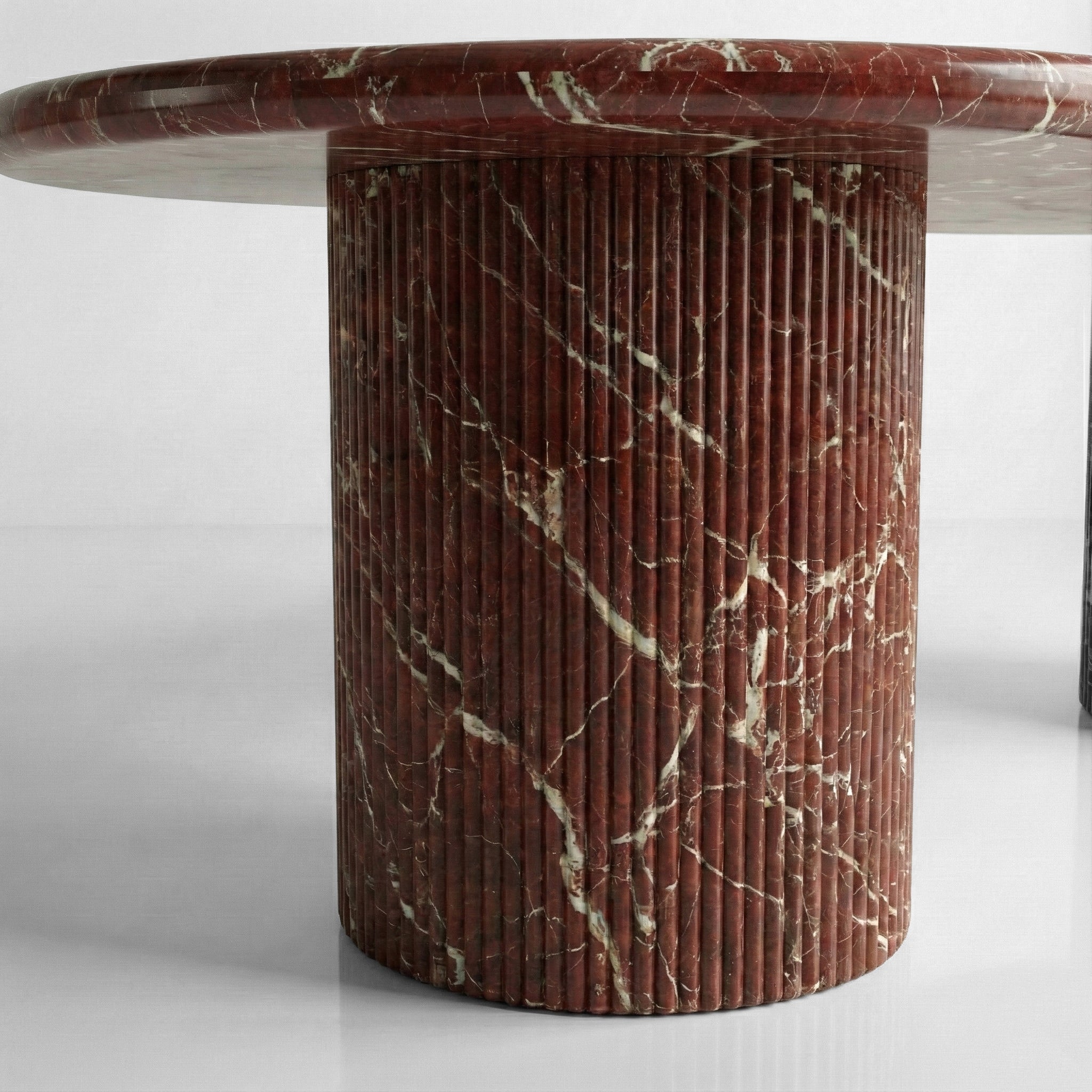Rosso Levanto Marble Oval Dining Table - Fluted by VORELLI