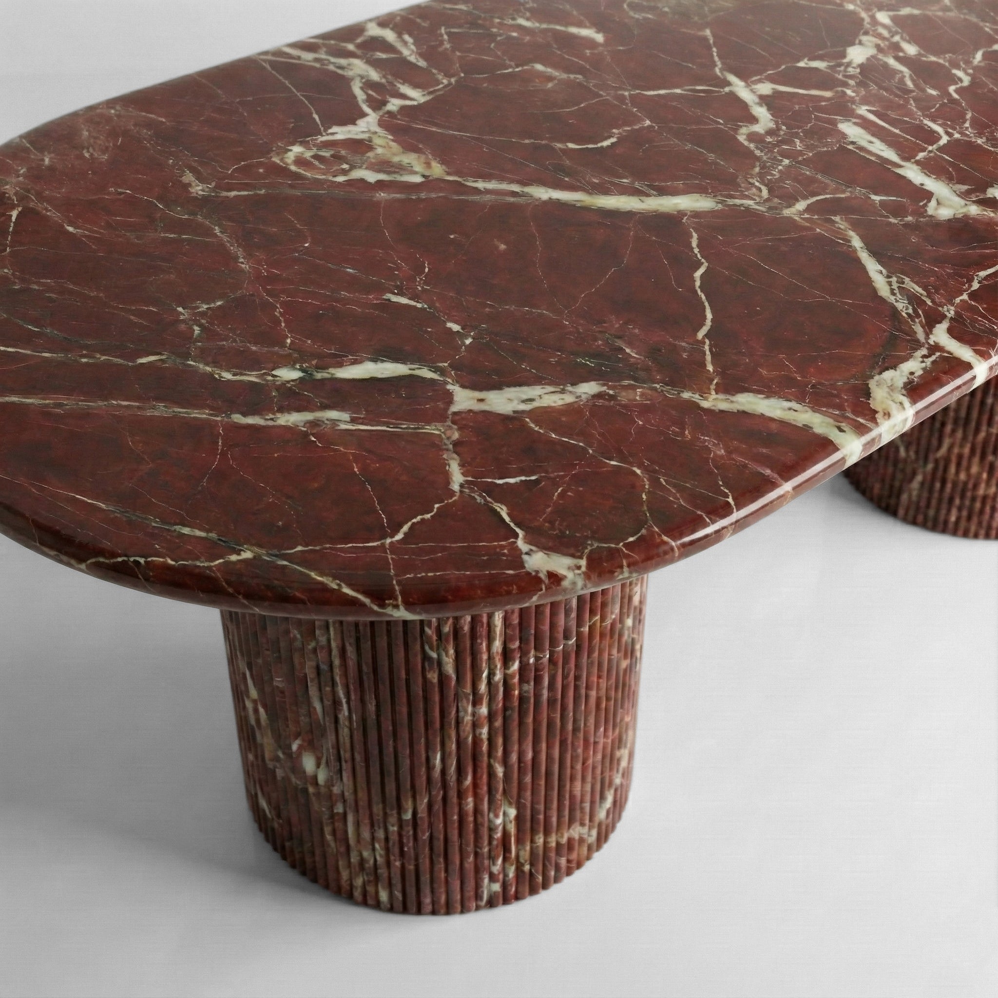Rosso Levanto Marble Oval Dining Table - Fluted by VORELLI