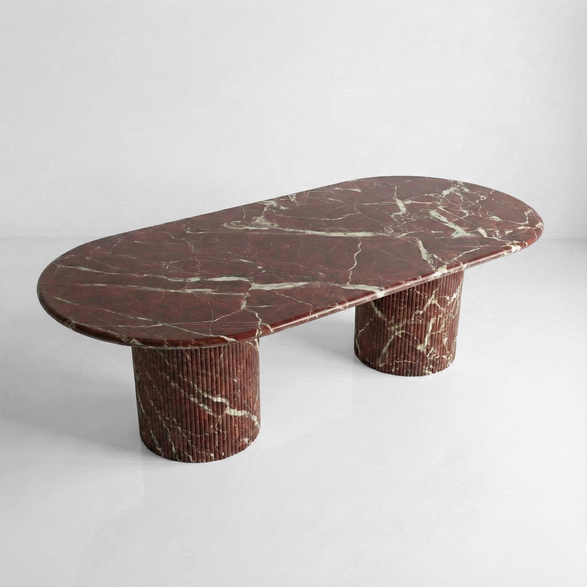 Rosso Levanto Marble Oval Dining Table - Fluted by VORELLI
