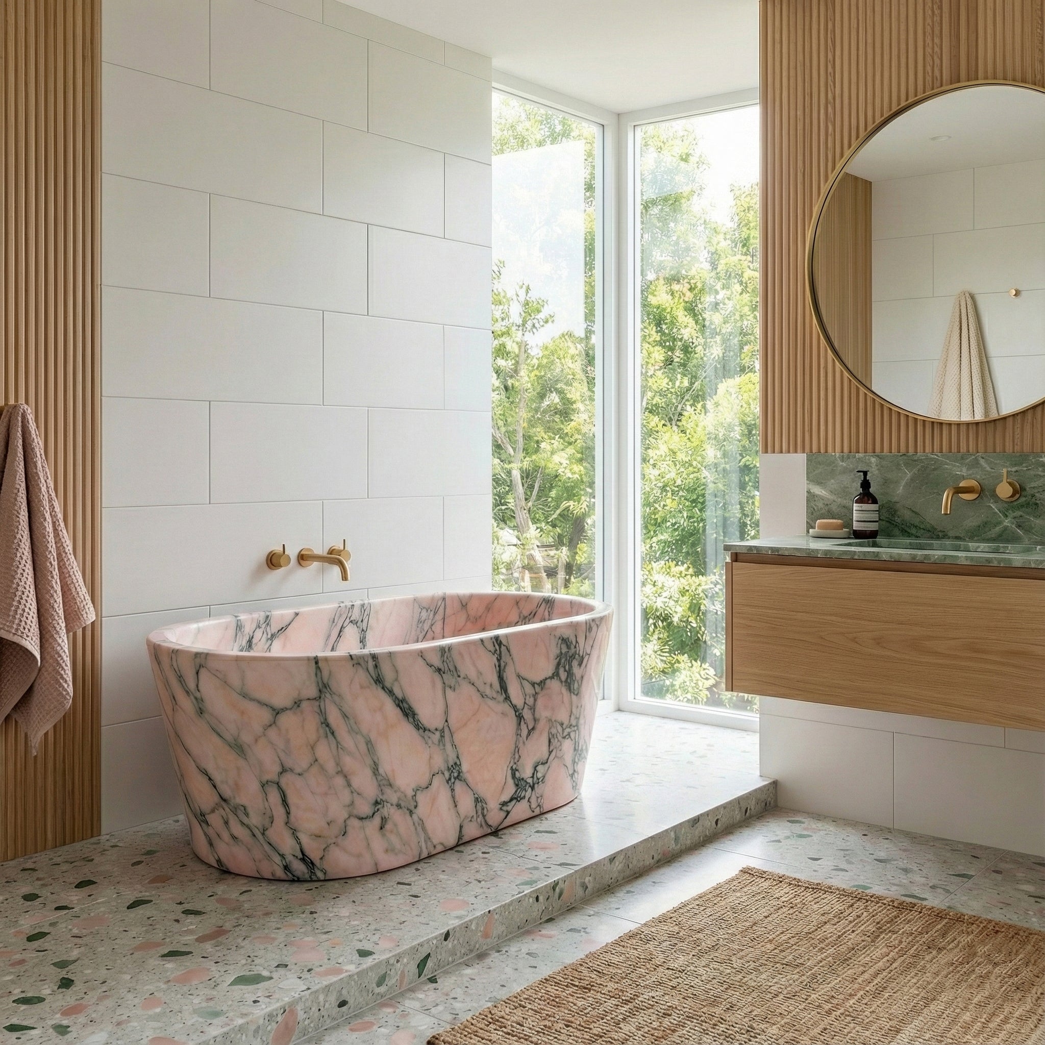 Rosso Portogallo Marble Freestanding Bathtub - Tapered by VORELLI