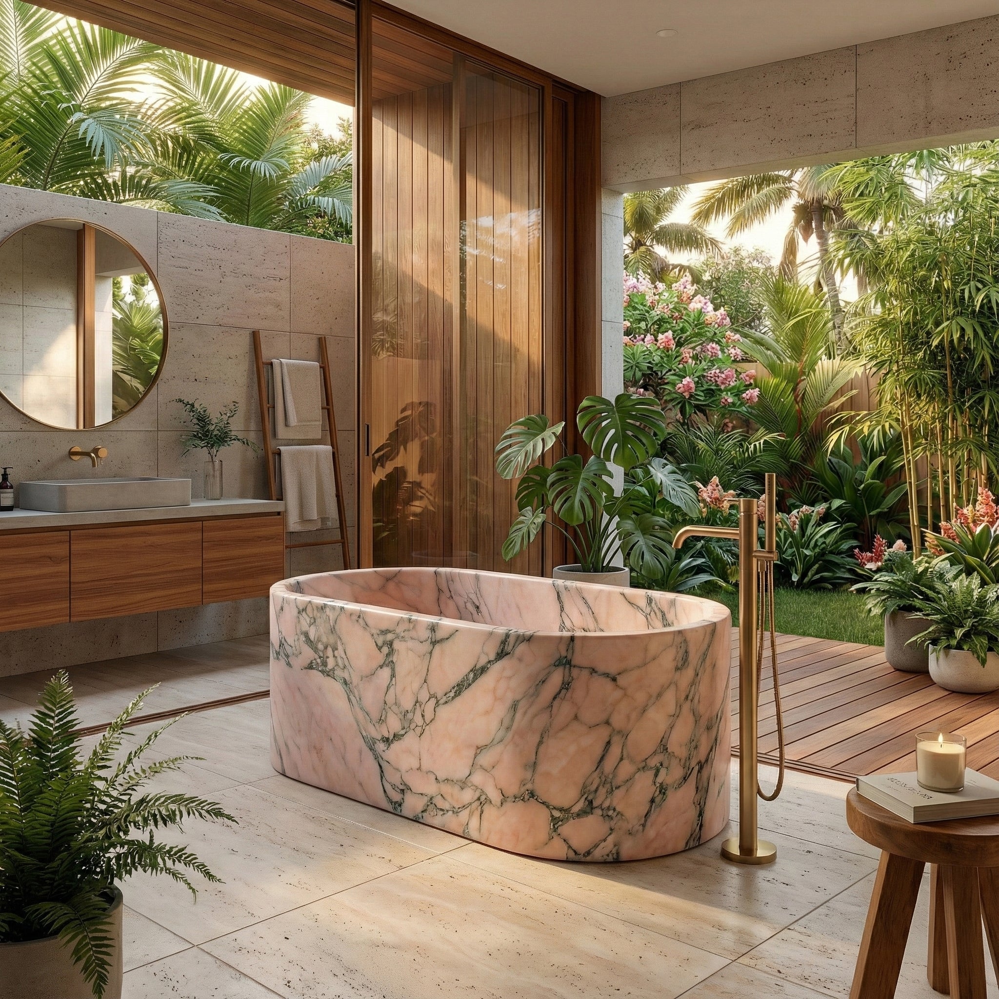 Rosso Portogallo Marble Freestanding Bathtub - Elliptical by VORELLI
