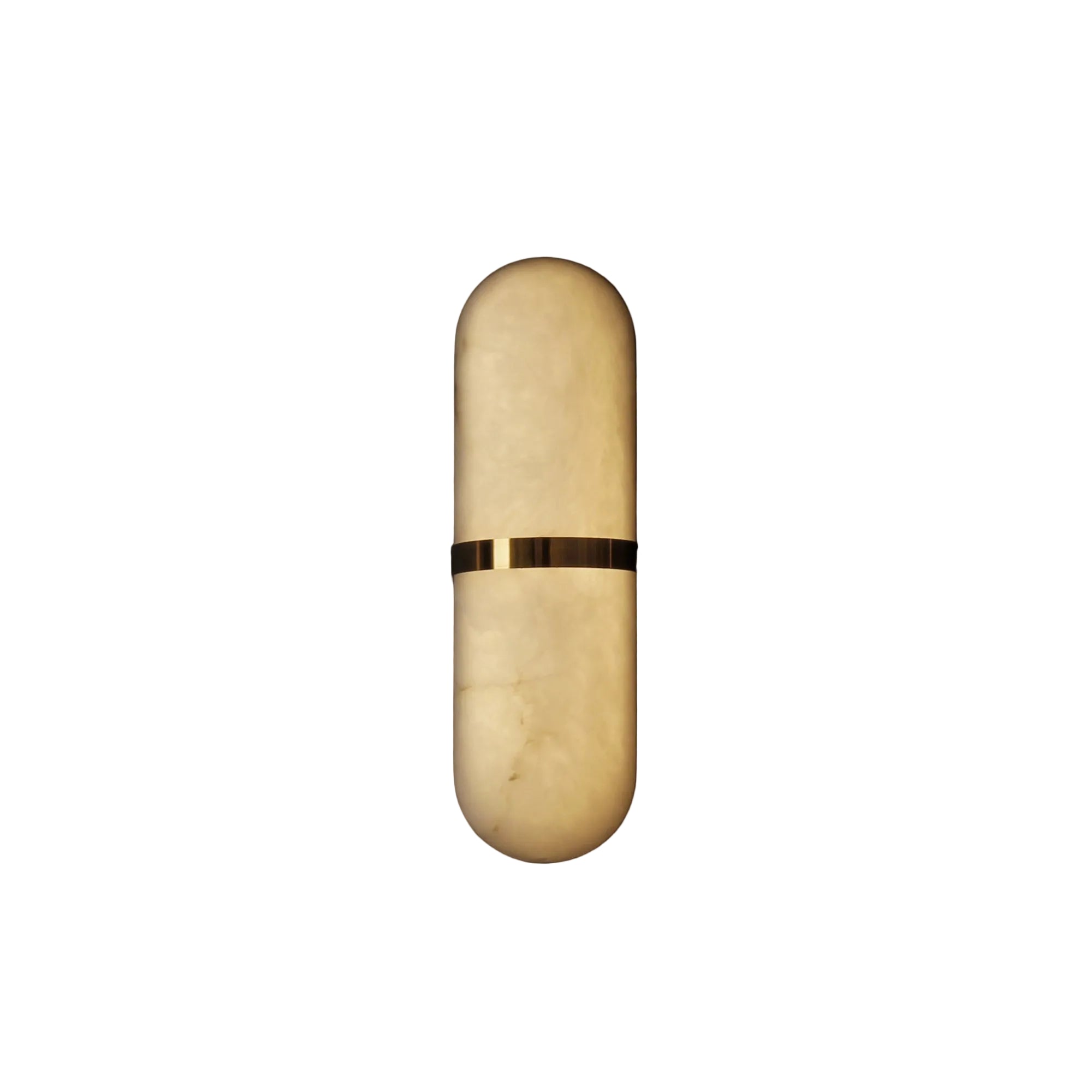 Serene marble wall light featuring rounded capsule shaped stone form with minimalist wall mount design on white background