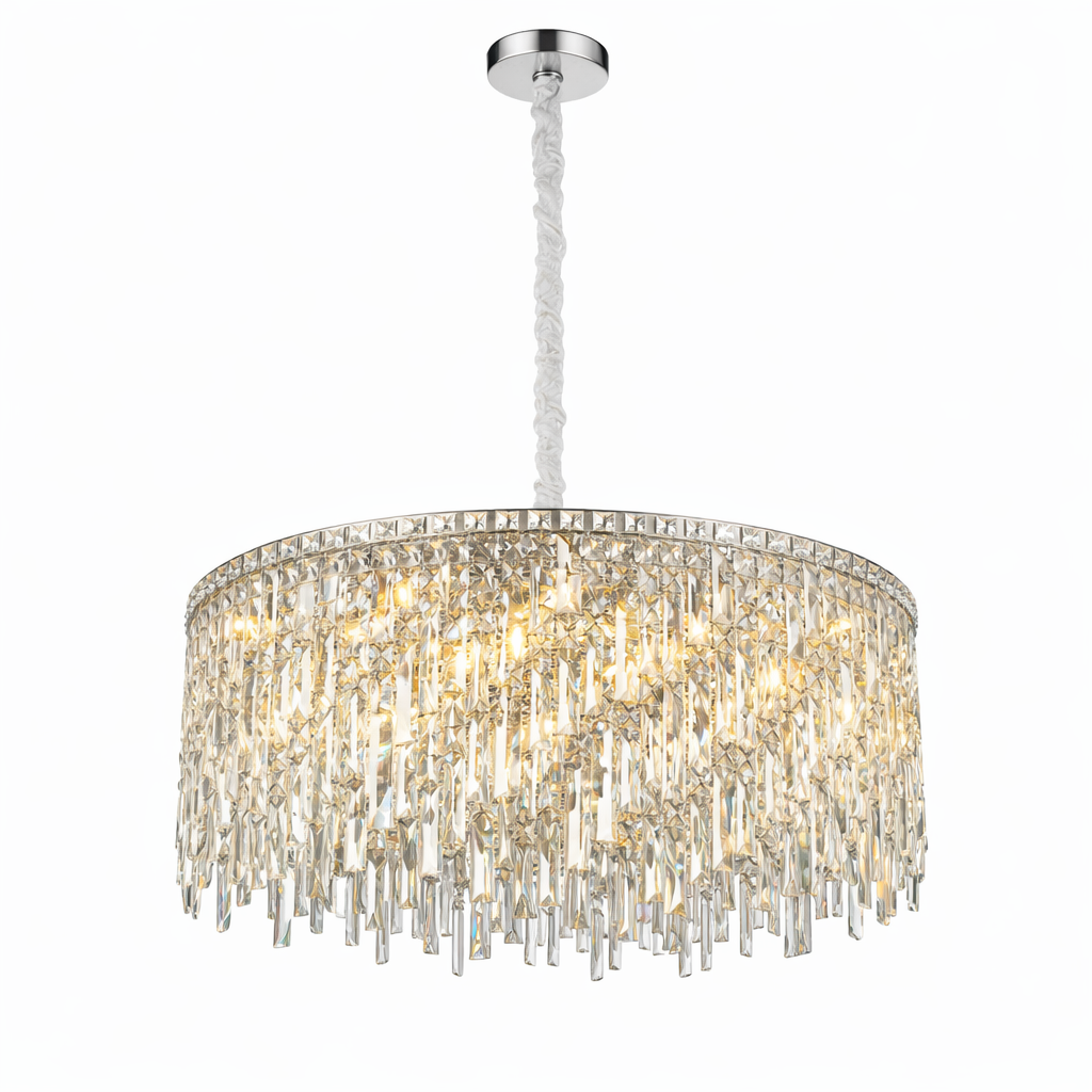 VORELLI Abruzzi circular crystal chandelier in modern round design for luxury UAE interiors