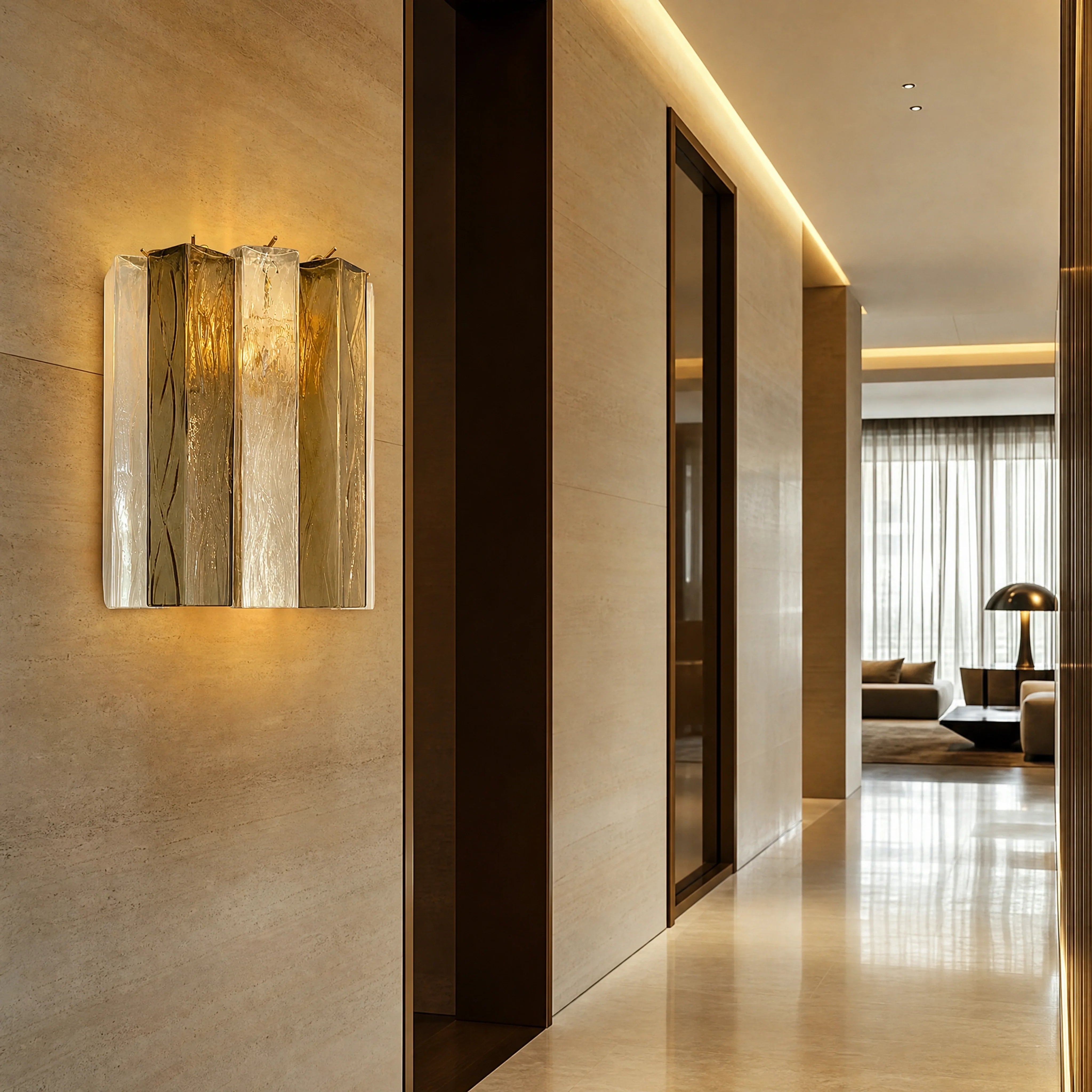 Adria Squares Murano Glass Wall Light UHNW private residence luxury lifestyle image by VORELLI