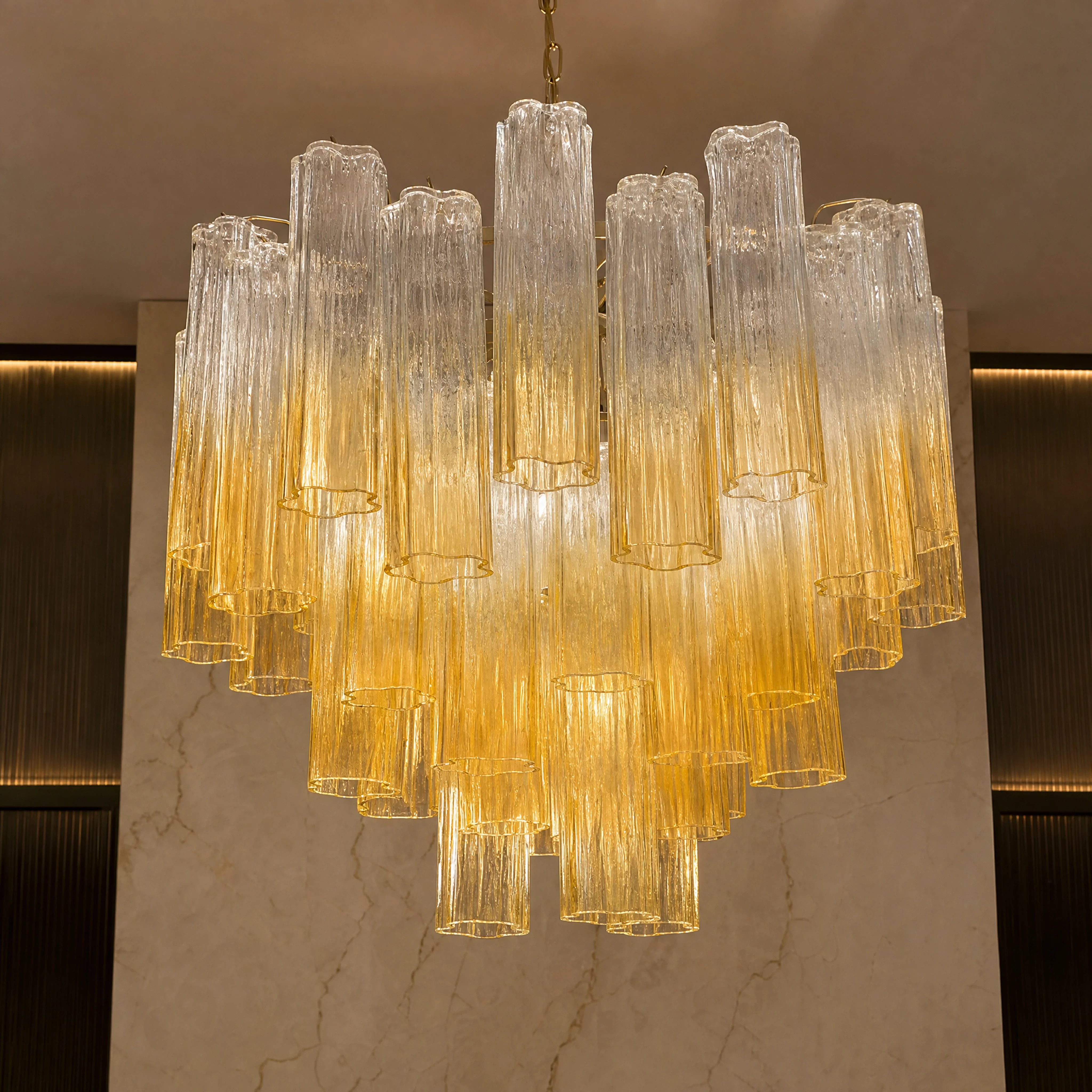 Aldara Tronchi Murano Glass Circular Chandelier close-up luxury lifestyle hero image by VORELLI