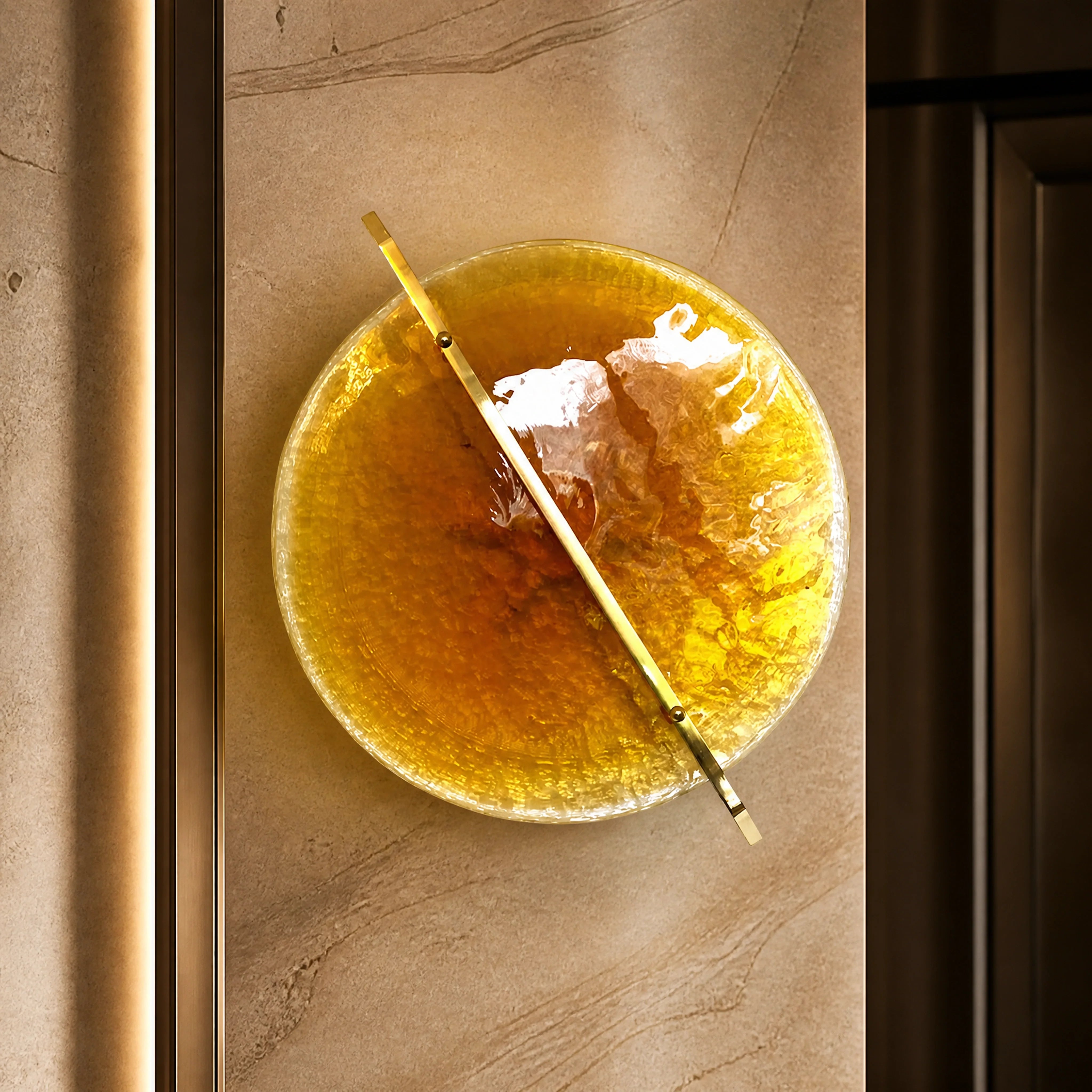 Caserta Planet Murano Glass Wall Light close-up luxury lifestyle hero image by VORELLI