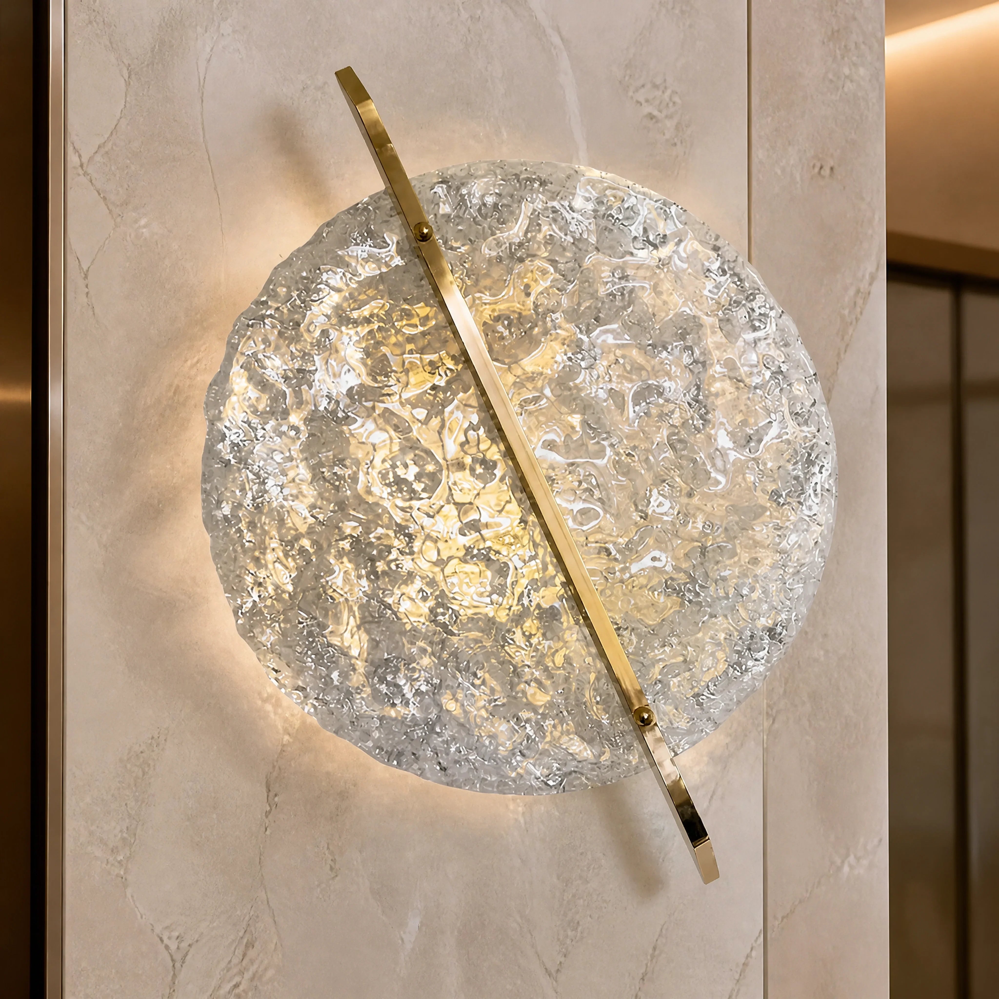 Costanza Planet Murano Glass Wall Light close-up luxury lifestyle hero image by VORELLI