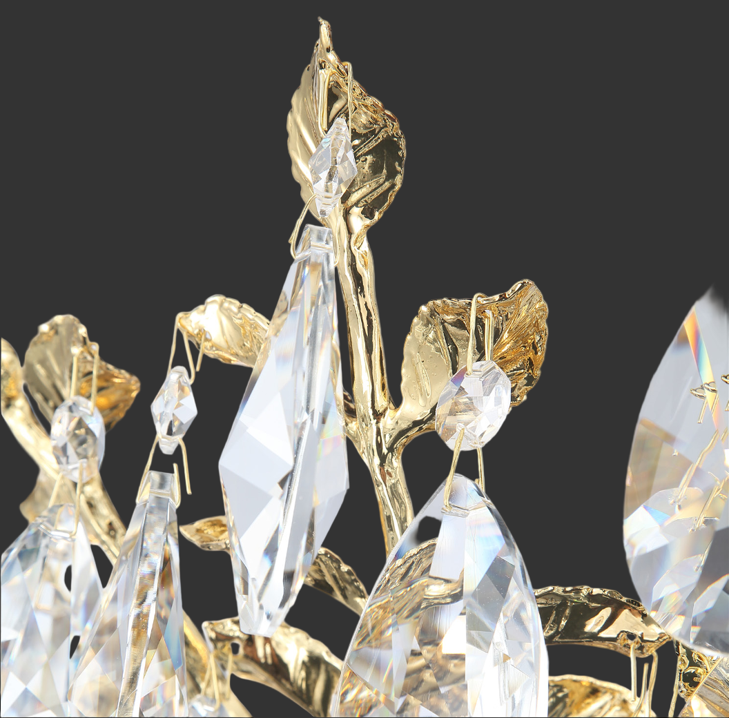 Dewdrop ceiling light shown from below highlighting layered crystal form and ambient glow