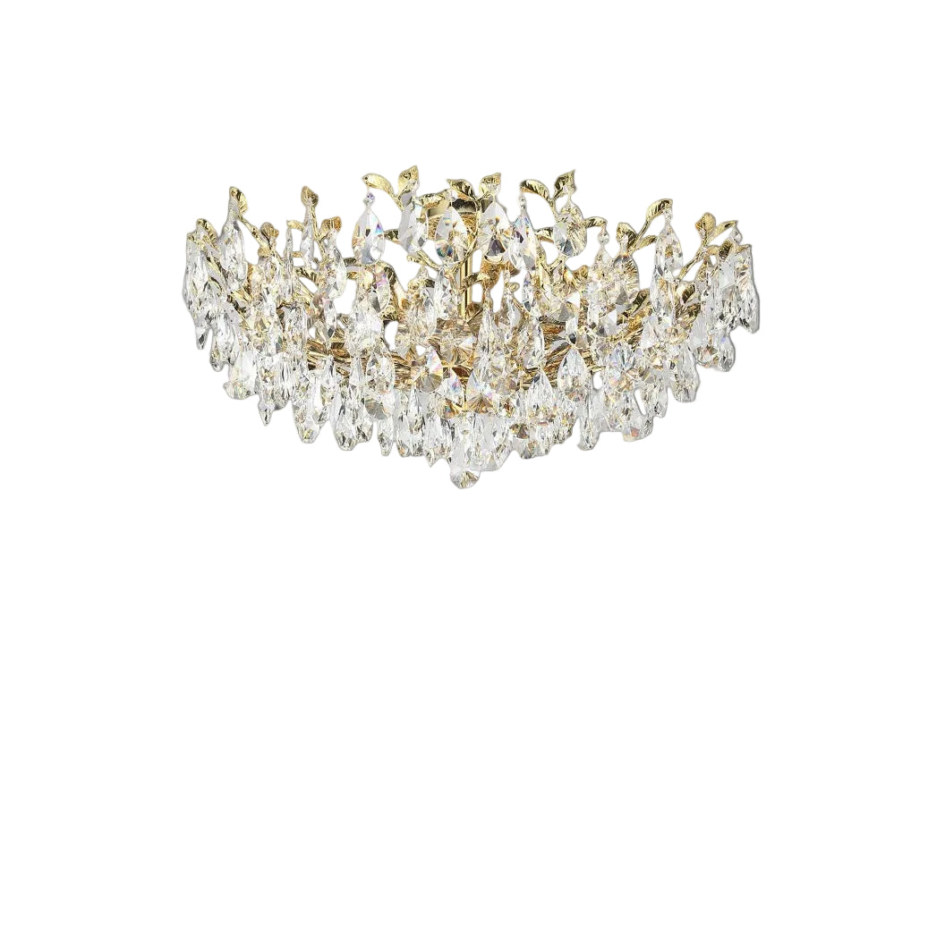 Dewdrop ceiling light shown from below highlighting layered crystal form and ambient glow