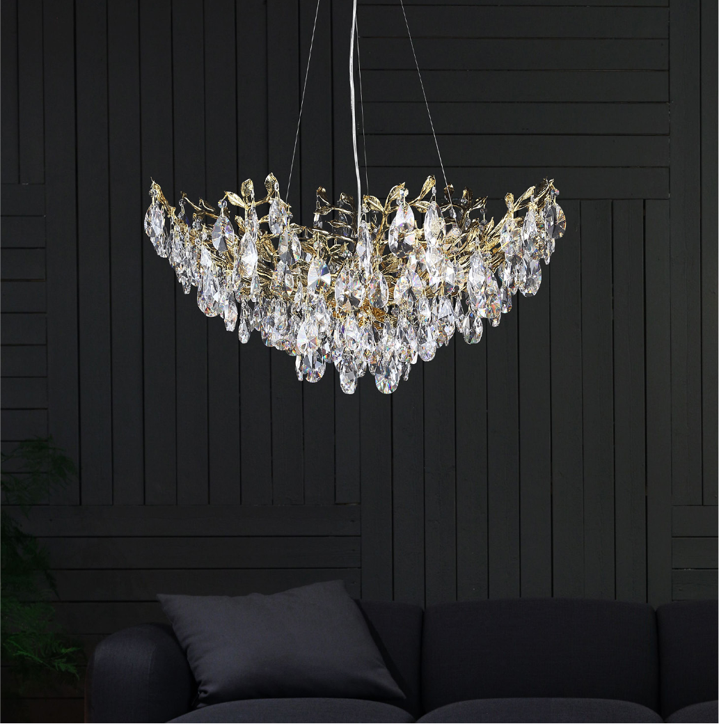 VORELLI® Dewdrop Circular Chandelier IV with cascading crystal drops in luxury interior