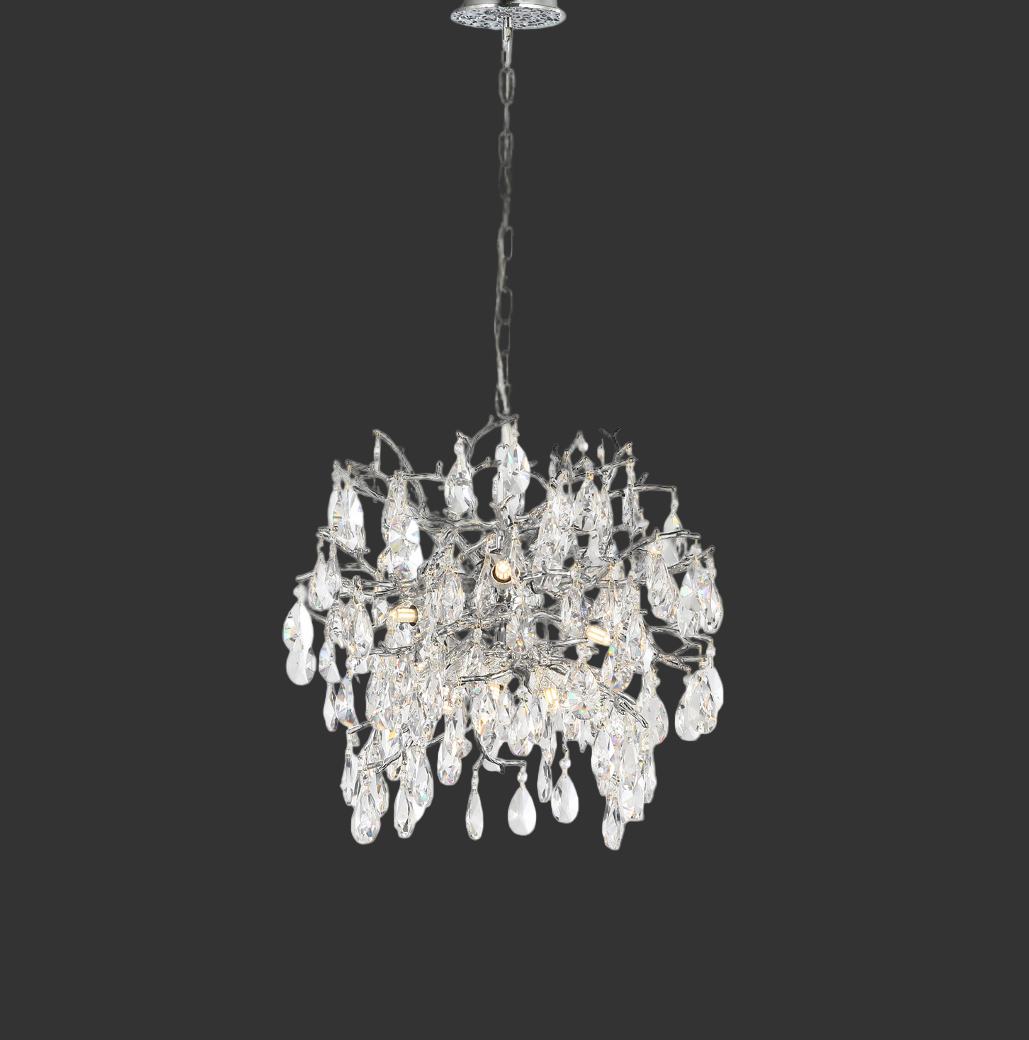 VORELLI® Entwine Dewdrop pendant light with cascading crystal drops and sculptural chrome branch design