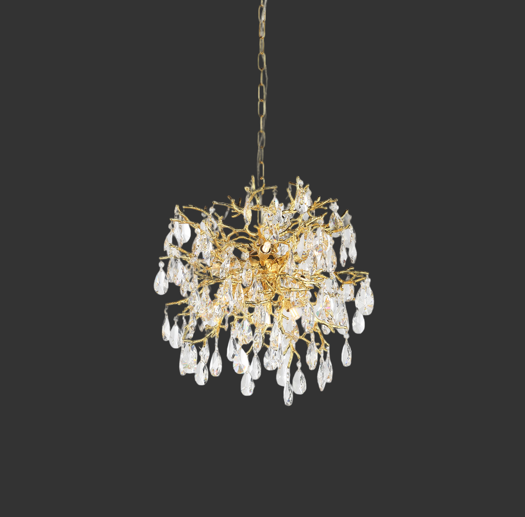 VORELLI® Entwine Dewdrop pendant light with cascading crystal drops and sculptural gold branch design