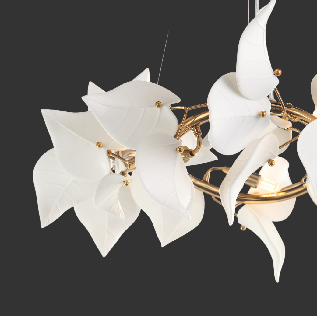 Close-up of Fiorella Circular Chandelier highlighting sculptural floral detailing and refined craftsmanship