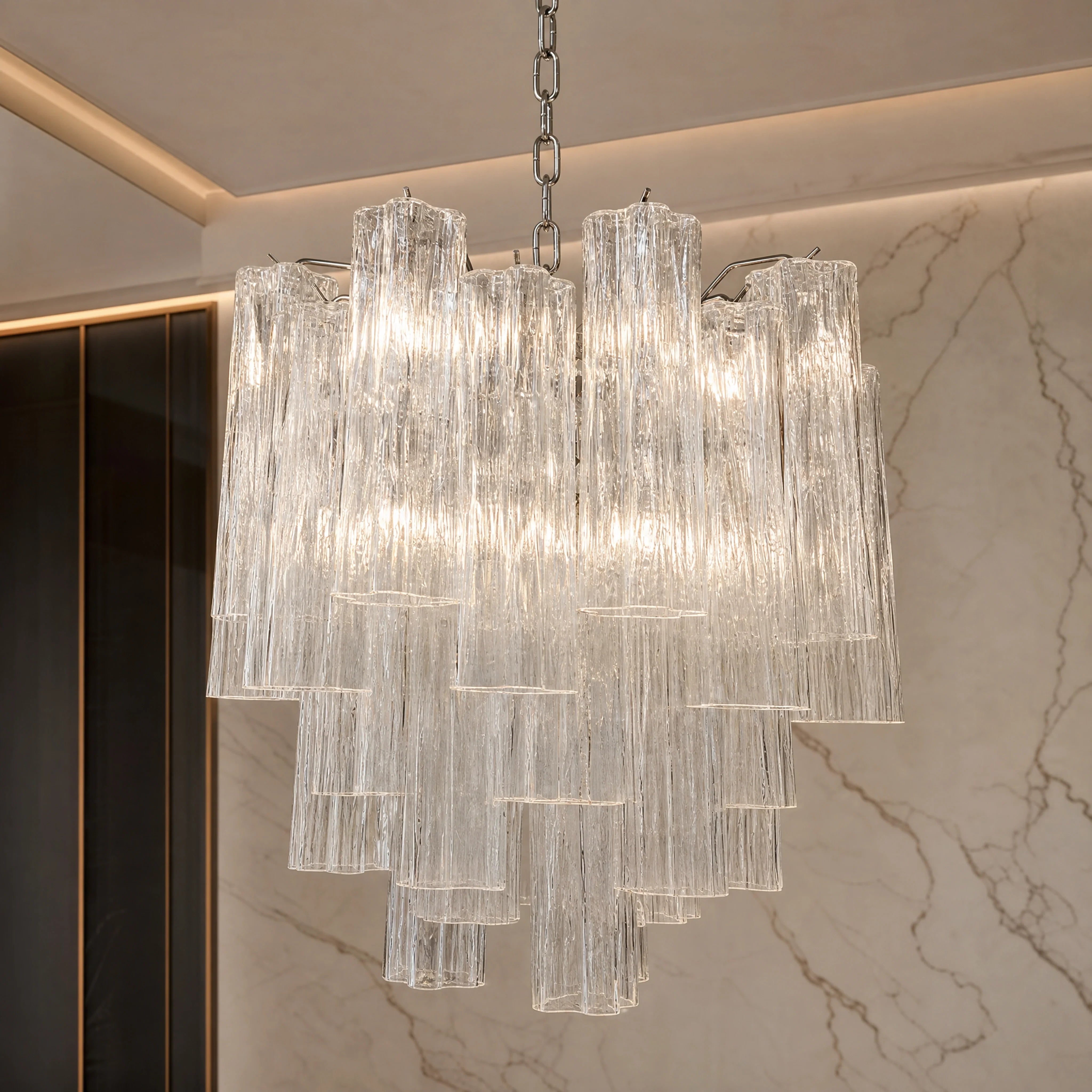 Graziella Tronchi Murano Glass Circular Chandelier close-up luxury lifestyle hero image by VORELLI