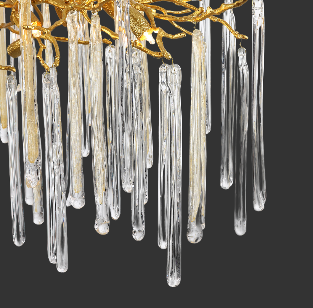 Hand-formed glass icicle detail on VORELLI® Icicle Rectangular Chandelier