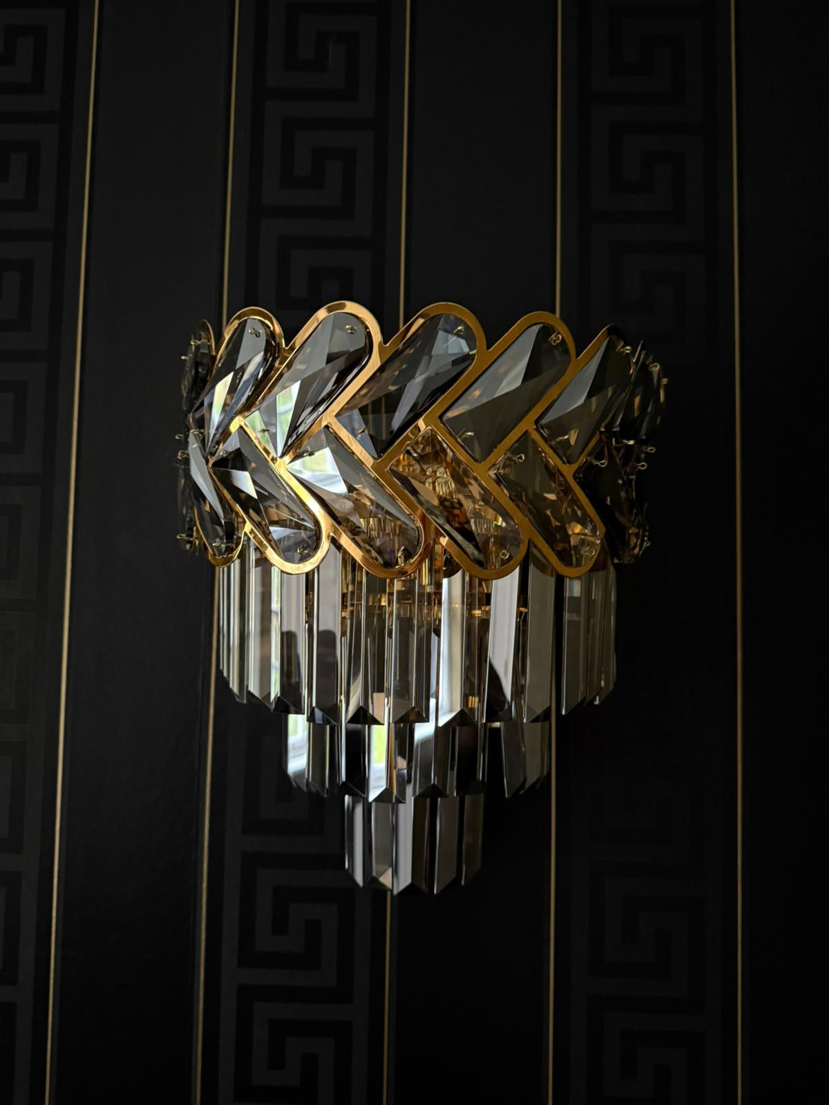 Close-up detail of the Knightsbridge diamond cut crystal wall light