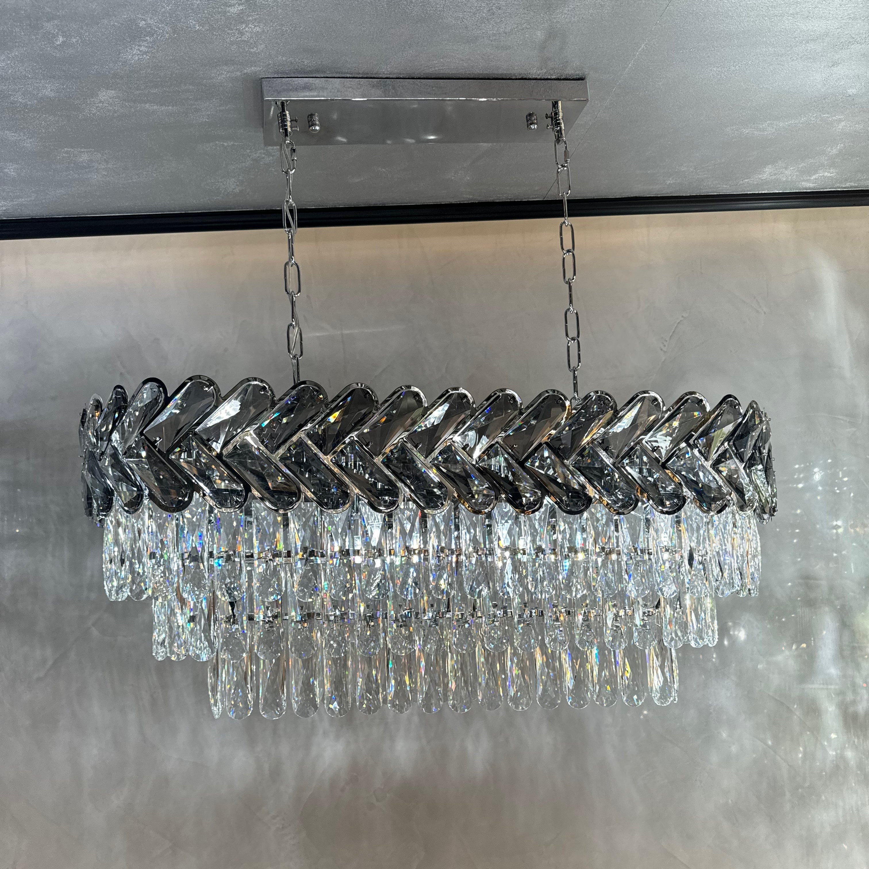 VORELLI® Knightsbridge rectangular crystal chandelier in a luxury modern interior setting