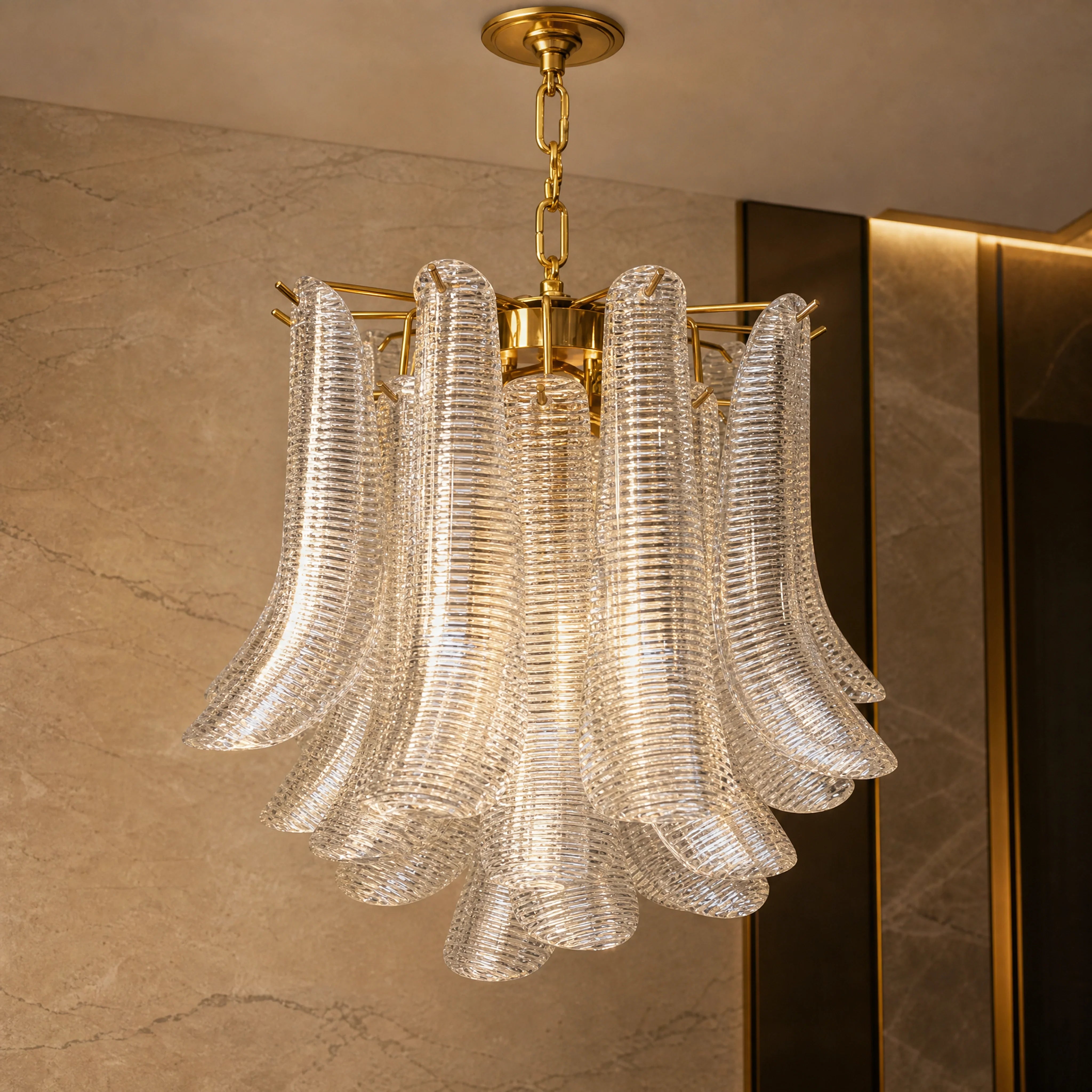 Lucca Selle Murano Glass Circular Chandelier close-up luxury lifestyle hero image by VORELLI