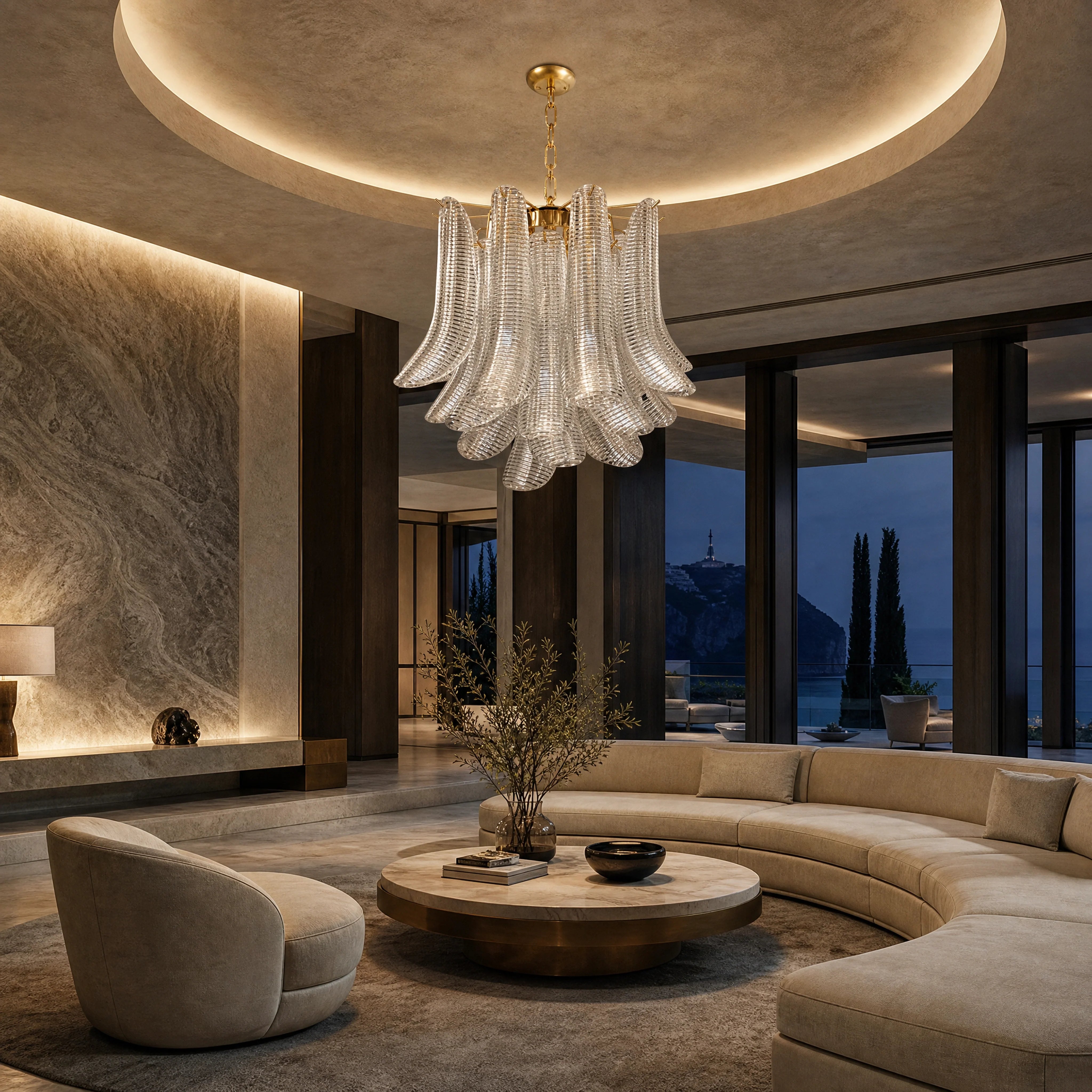 Lucca Selle Murano Glass Circular Chandelier UHNW private residence luxury lifestyle image by VORELLI