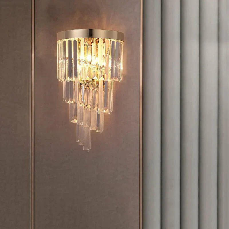 VORELLI Margoux crystal wall light mounted on an elegant wall delivering soft illumination and sophisticated contemporary style