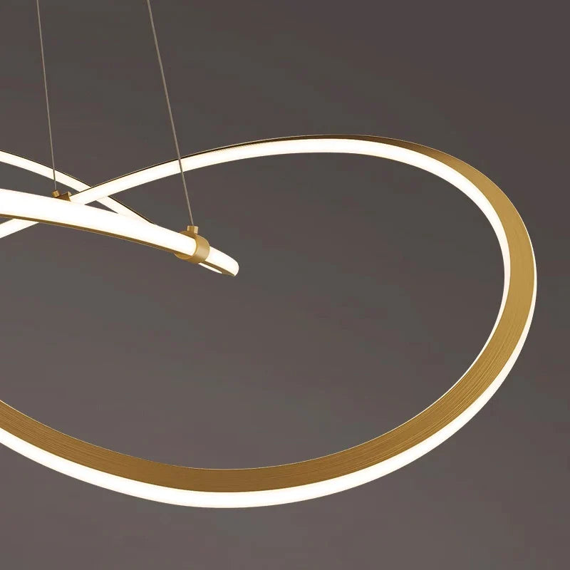 Detailed view of illuminated circular frame on the VORELLI Milano LED chandelier