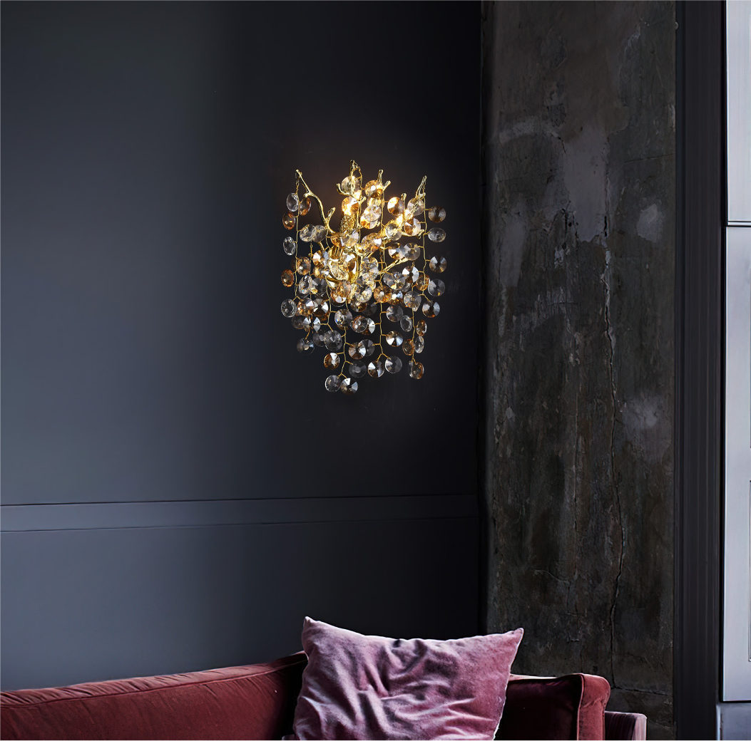VORELLI® Mimosa Wall Light styled in a luxury interior with cascading crystal discs