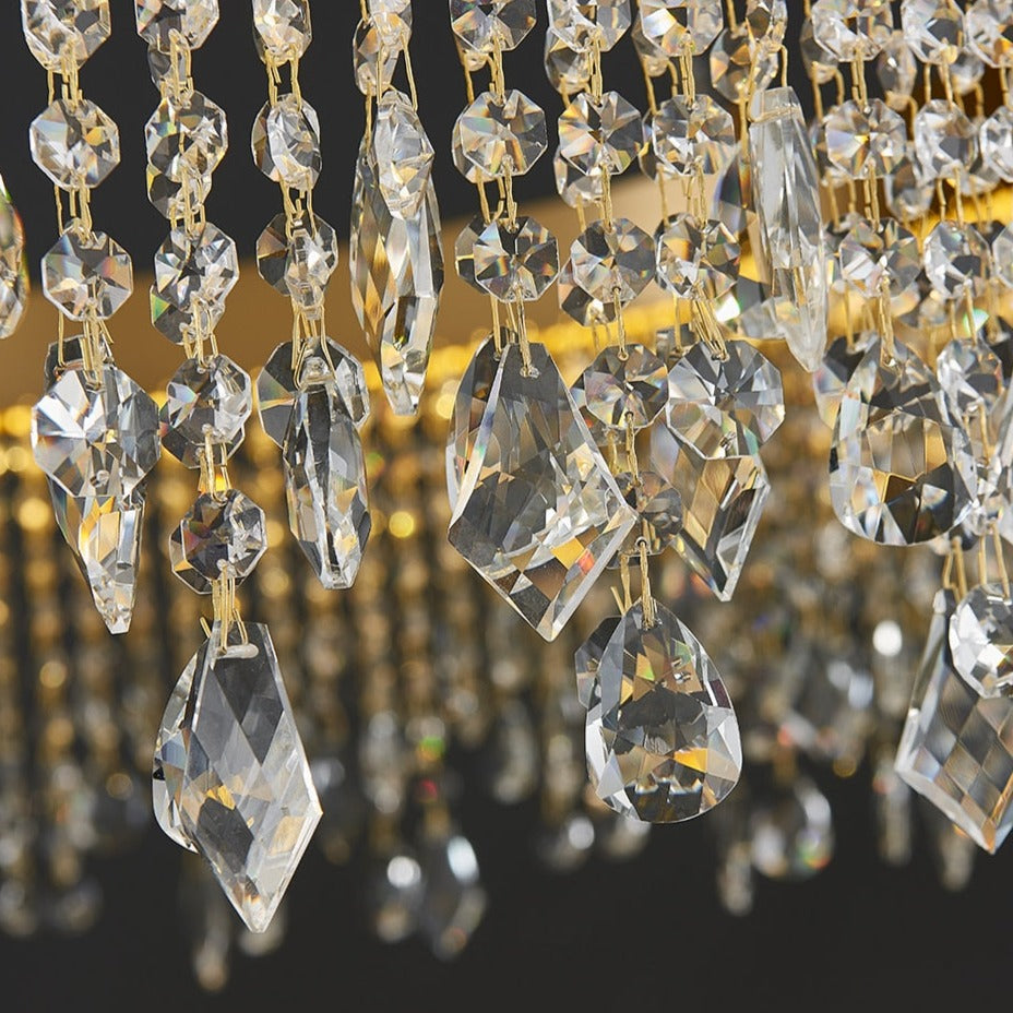 Detailed view of diamond cut octagon crystal chains on VORELLI® Modesto circular chandelier