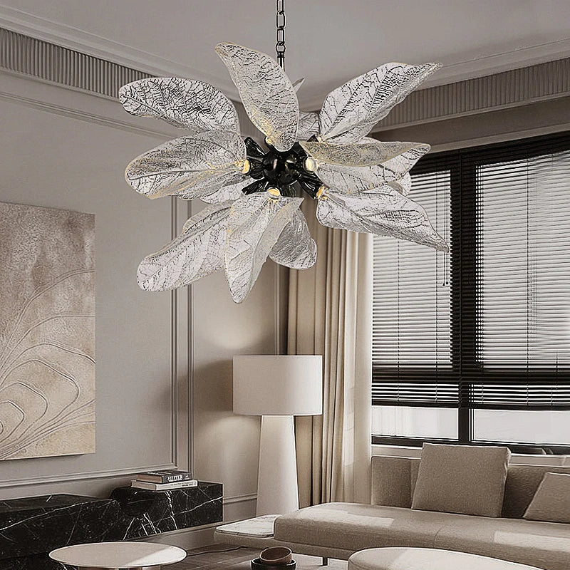 VORELLI® Ottobre pendant light with sculptural glass leaf design in luxury interior