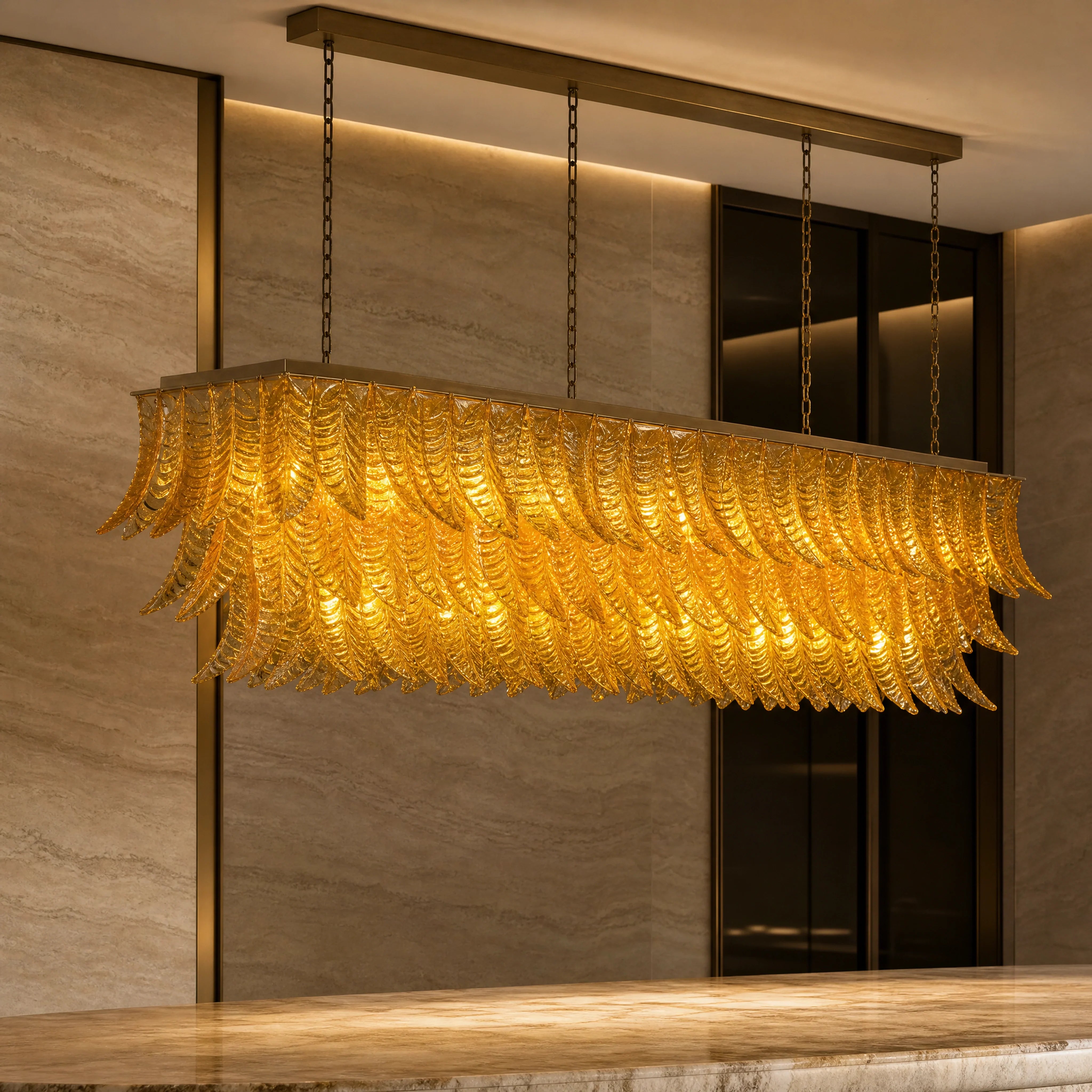 Margherita Felci Murano Glass Rectangular Chandelier close-up luxury lifestyle hero image by VORELLI